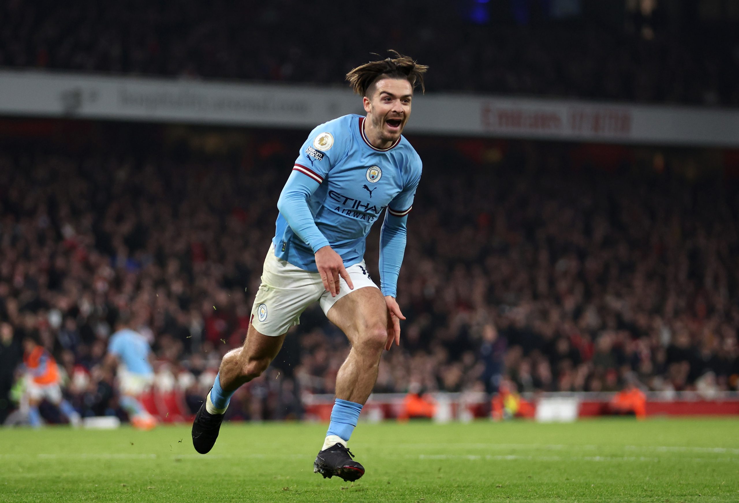 Jack Grealish of Manchester City celebrates after scoring.