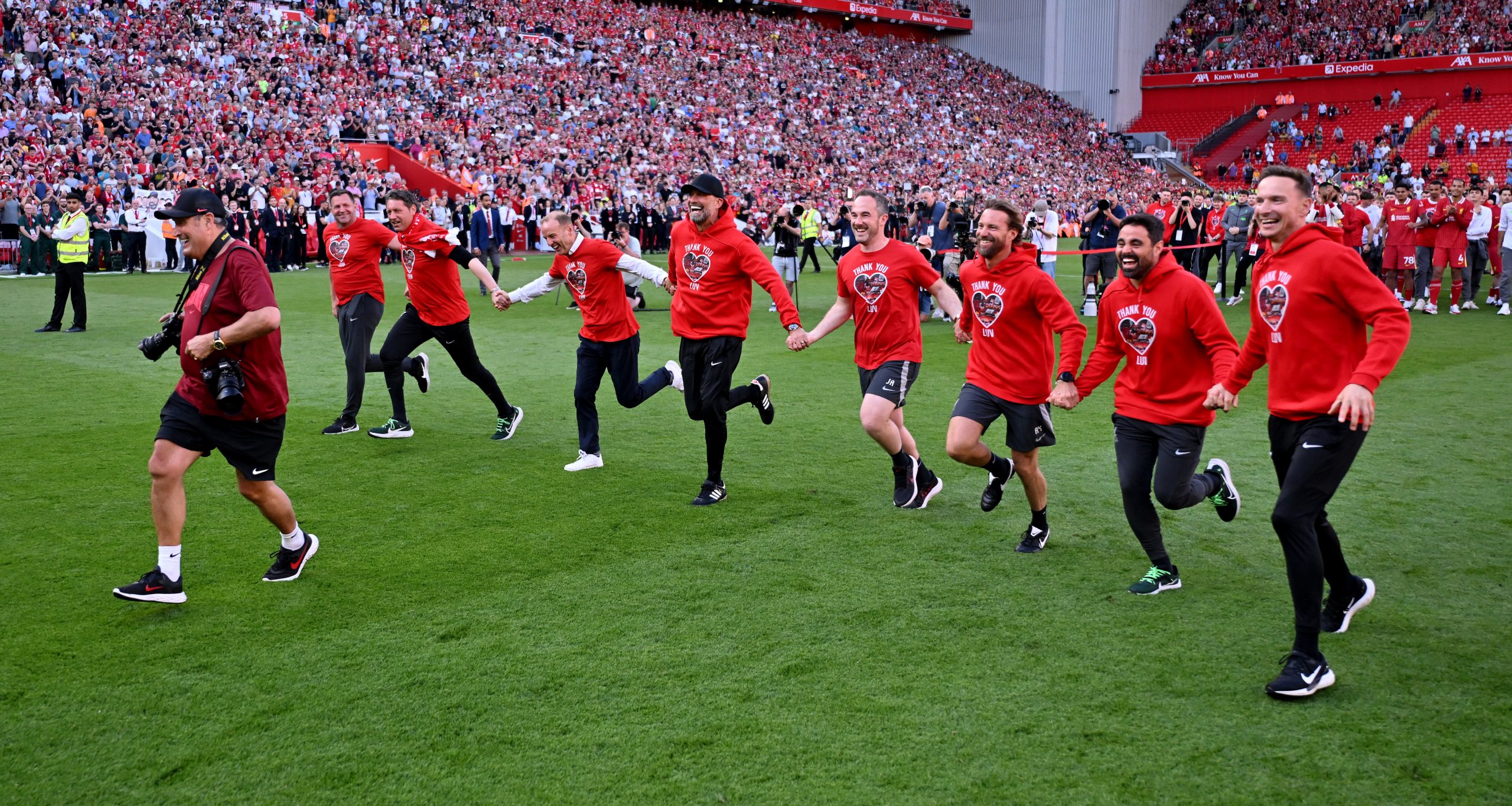 Jurgen Klopp celebrates his final match at the helm of Liverpool.