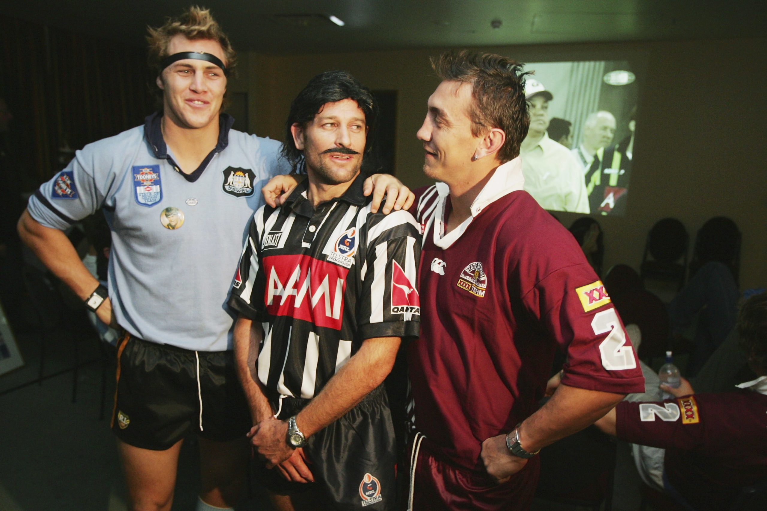 Stephen Hoiles, Chris Whitaker and Mat Rogers in Christchurch before the 2005 State of Origin.