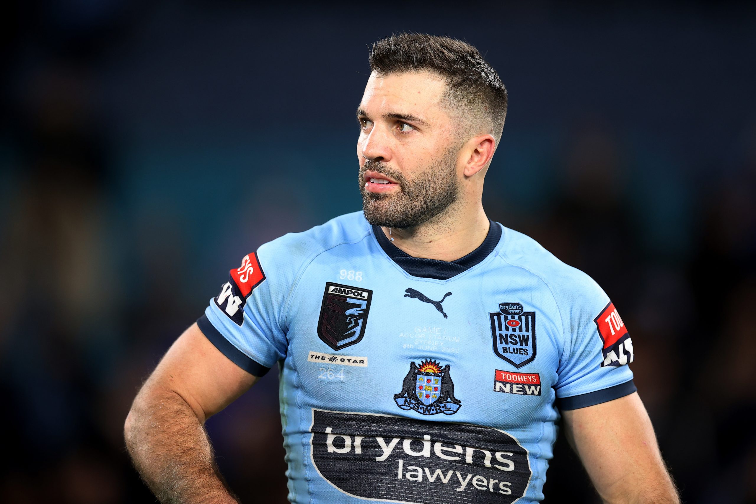 James Tedesco of the Blues looks dejected at full-time during game one of the 2022 State of Origin series between the New South Wales Blues and the Queensland Maroons at Accor Stadium on June 08, 2022, in Sydney, Australia. (Photo by Mark Kolbe/Getty Images)