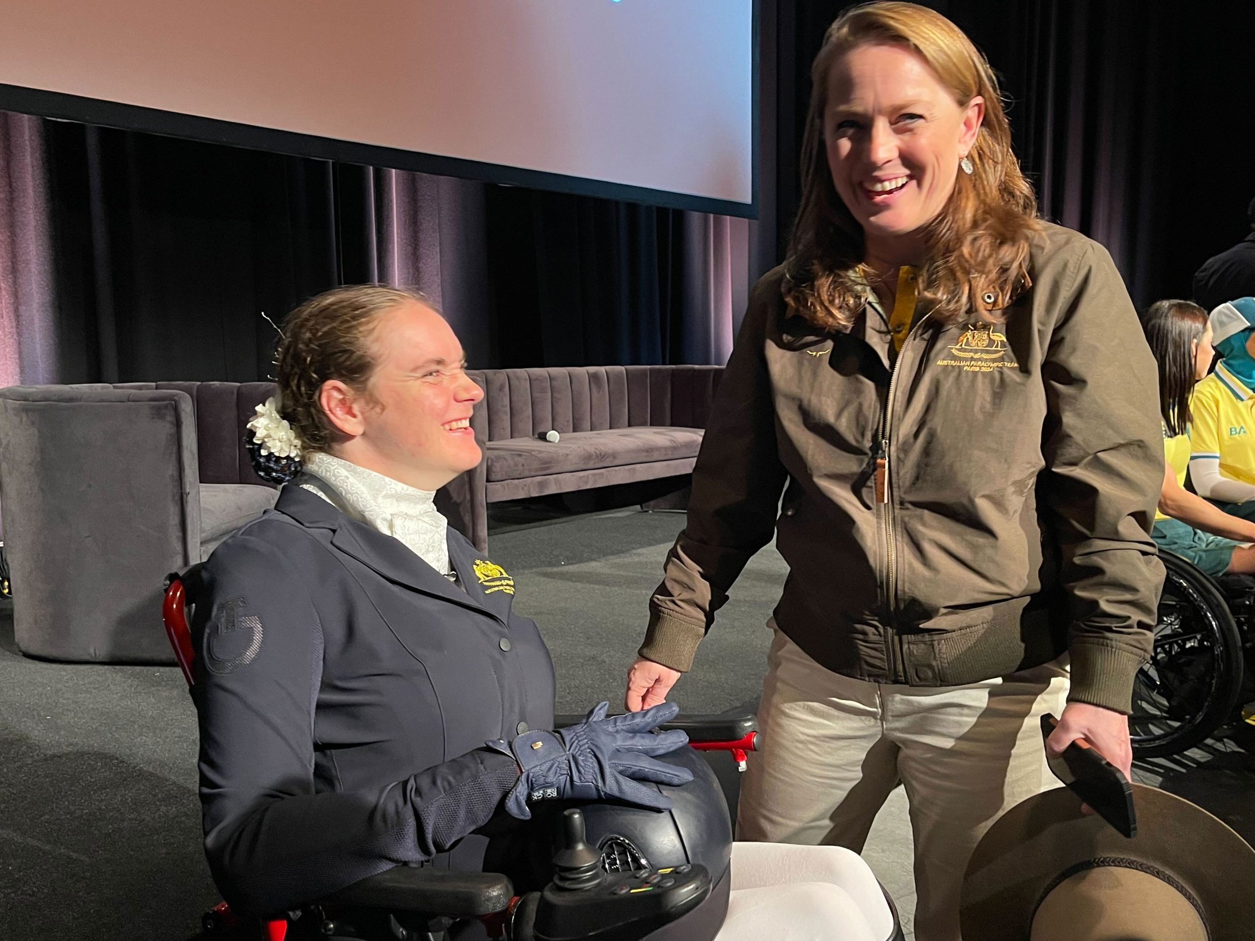 Australian Paralympic team chef de mission Kate McLoughlin (right) with Para-equestrian athlete Stella Barton.