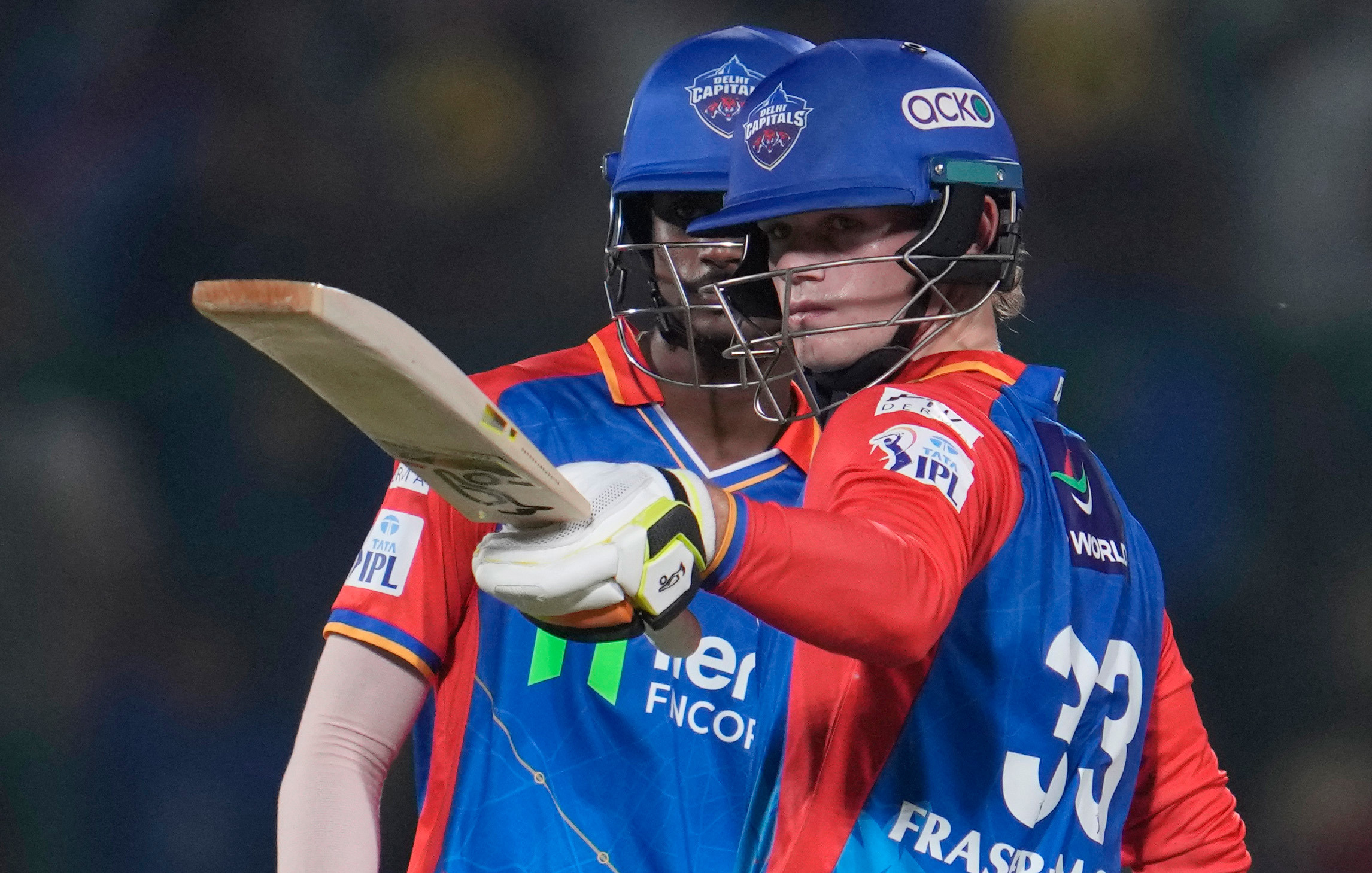 Delhi Capitals' Jake Fraser-McGurk celebrates his fifty runs during the Indian Premier League.