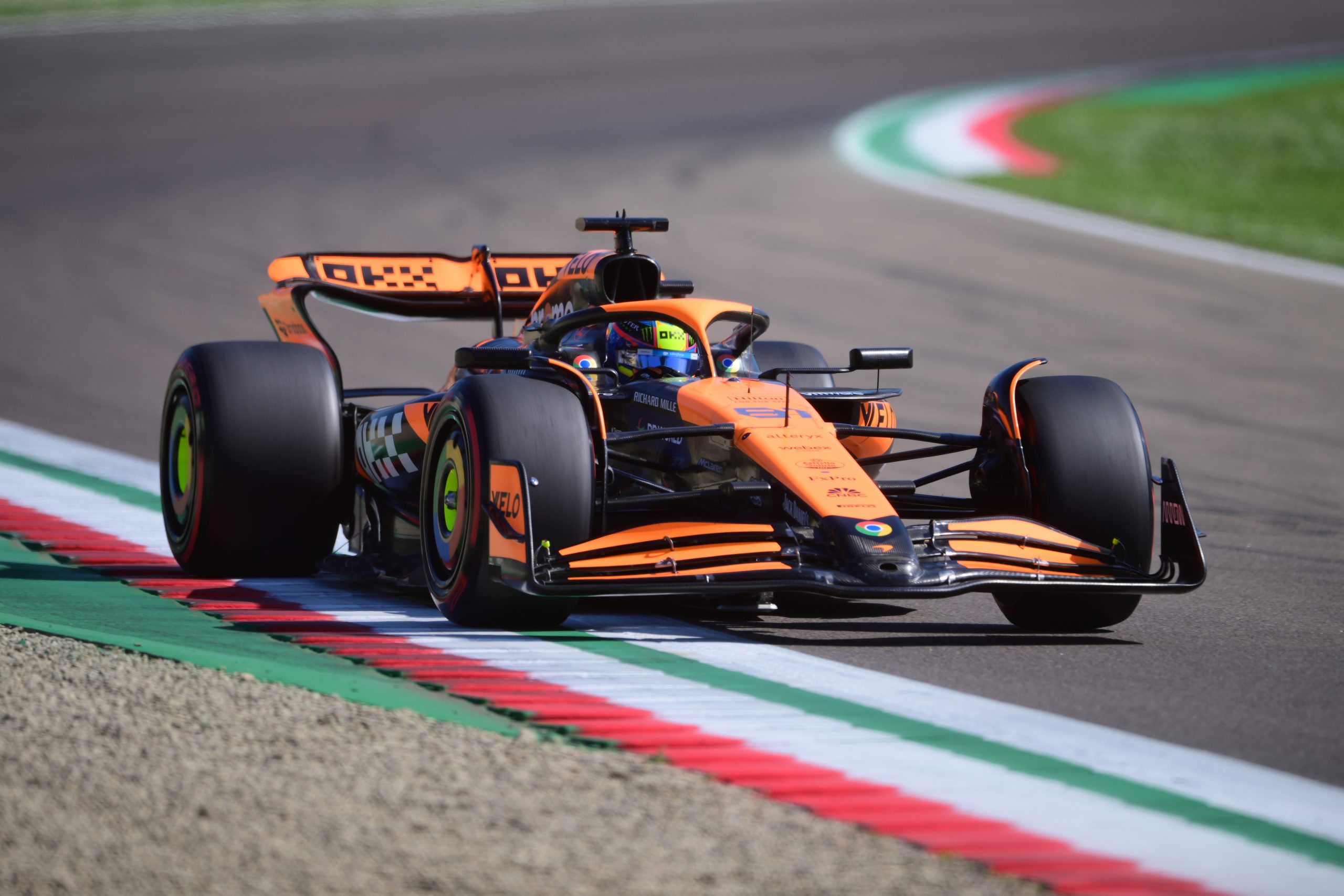 Oscar Piastri of the McLaren F1 Team during qualifying for the Emilia Romagna Grand Prix at the Autodromo Enzo e Dino Ferrari, Imola, Emilia Romagna, Italy, on May 18, 2024. (Photo by Andrea Diodato/NurPhoto via Getty Images)