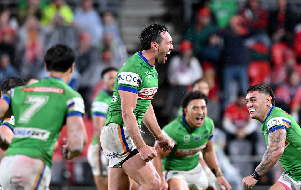 Jordan Rapana celebrates the winning field goal in golden point.