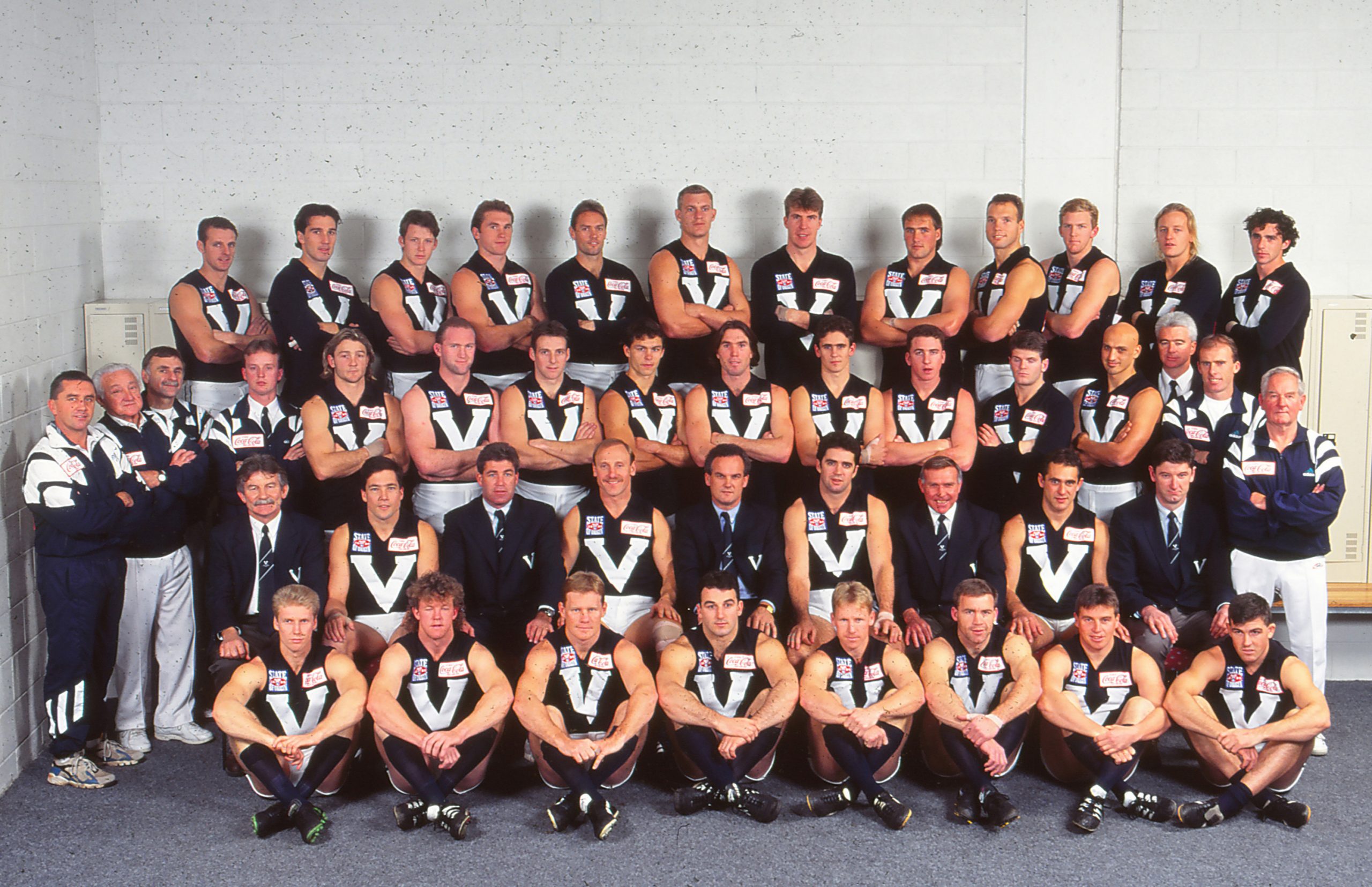 Victoria players pose for an official teamshot prior to the 1995 State of Origin match between Victoria and South Australia.