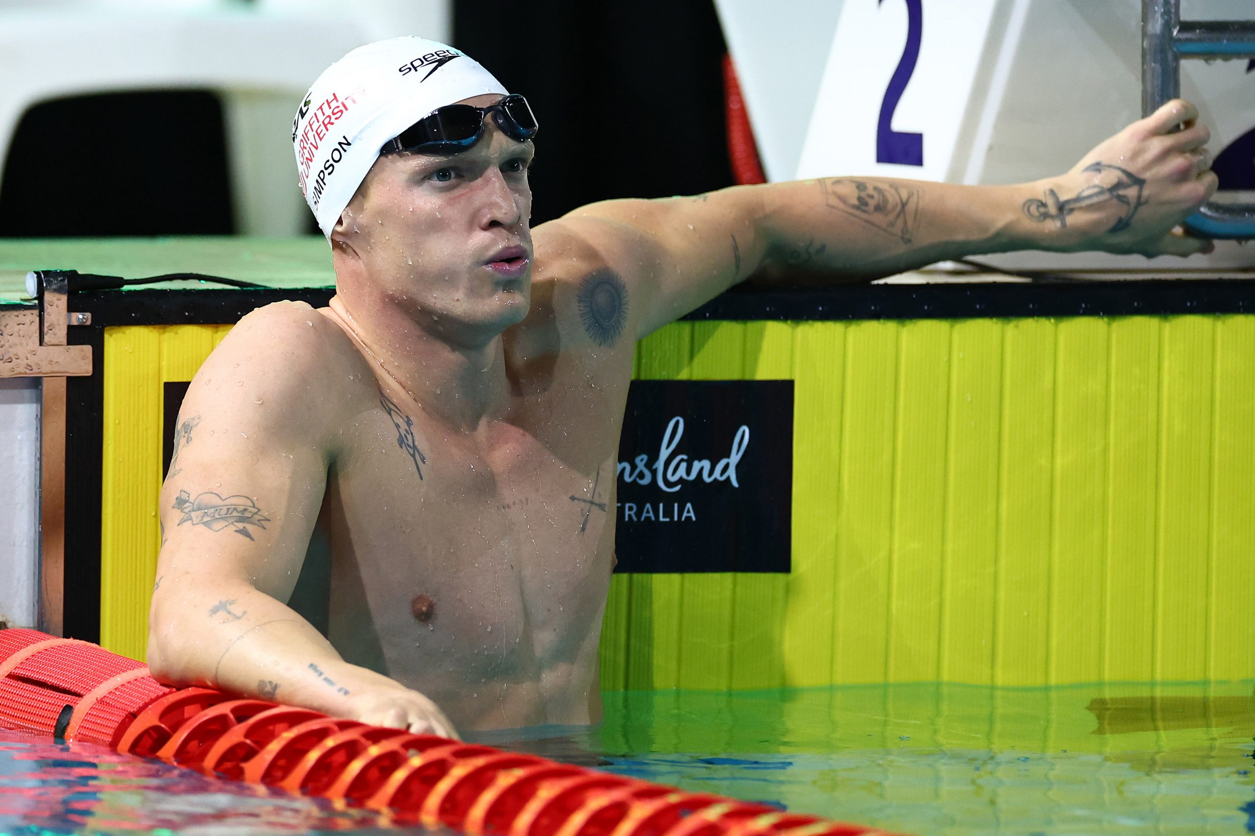 Cody Simpson of Queensland reacts after competing in the Mens 100m Butterfly Final during the 2024 Australian Swimming Trials at Brisbane Aquatic Centre on June 15, 2024 in Brisbane, Australia. (Photo by Quinn Rooney/Getty Images)