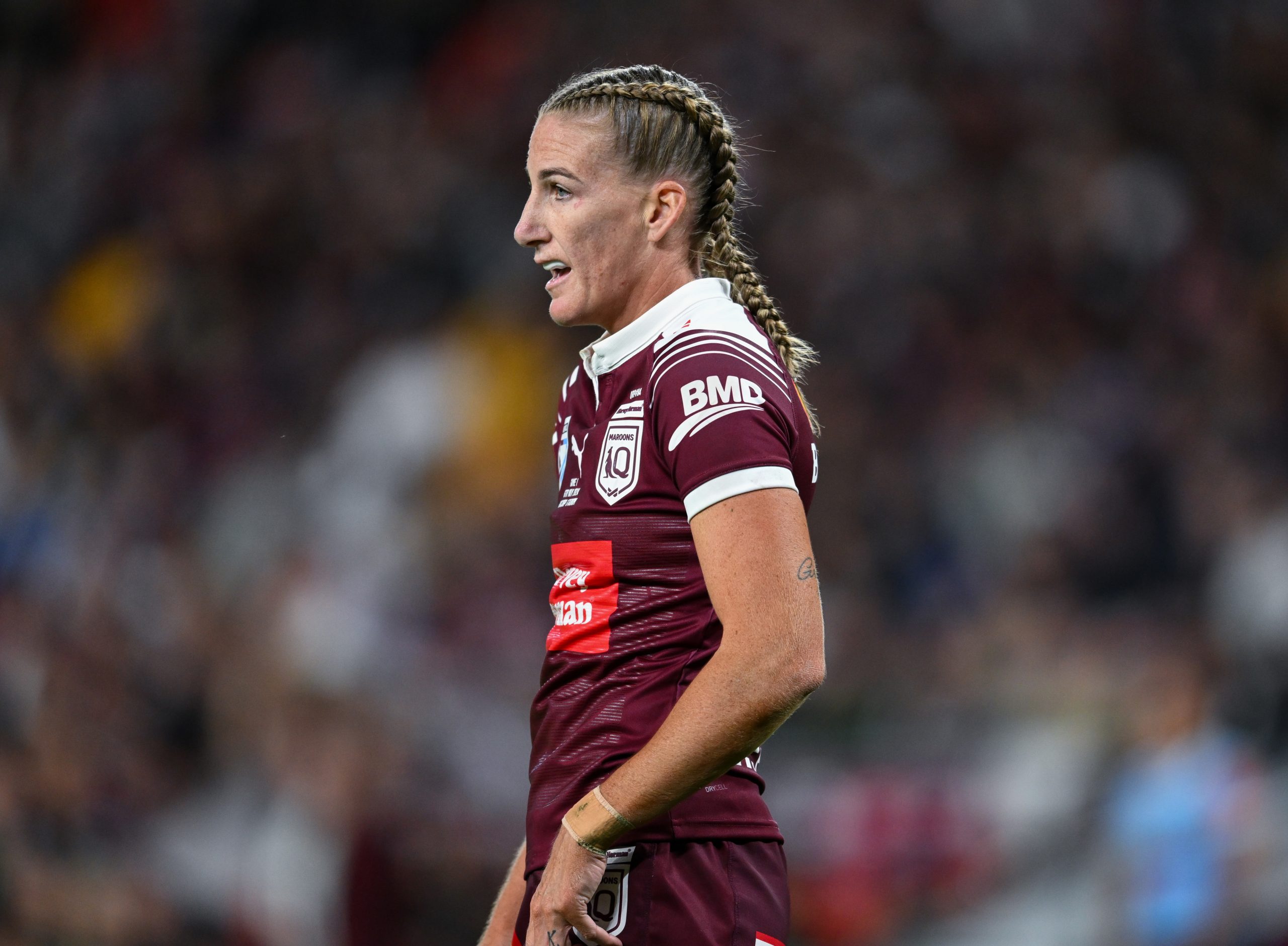 Ali Brigginshaw in action for Queensland during Women's State of Origin game one at Suncorp Stadium in Brisbane.