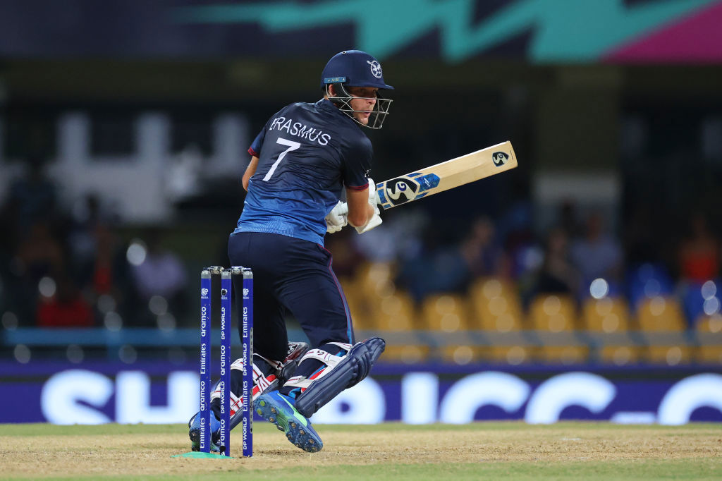 Gerhard Erasmus of Namibia bats during the ICC Men's T20 Cricket World Cup.