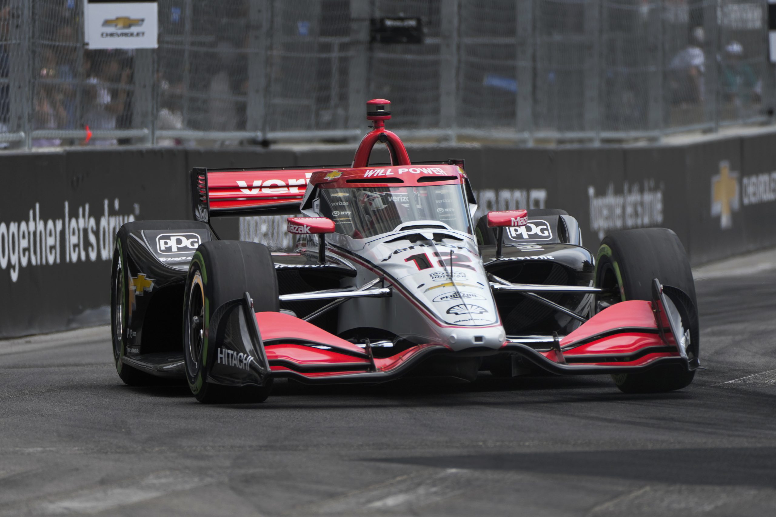 Will Power drives during qualifications for the IndyCar Detroit Grand Prix auto race in Detroit, Saturday, June 1, 2024. (AP Photo/Paul Sancya)