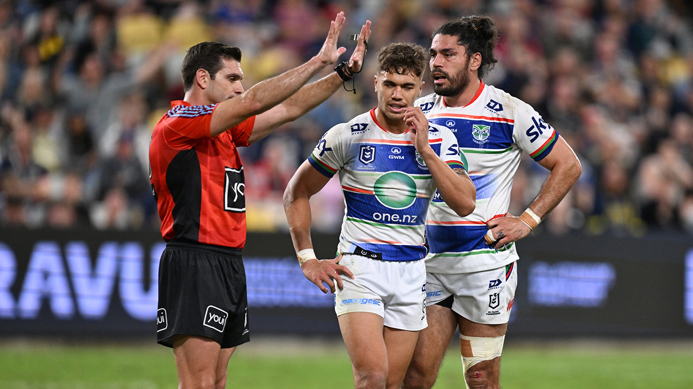 Chanel Harris-Tavita was sent to the sin bin late in the Warriors win over the Cowboys in Townsville.