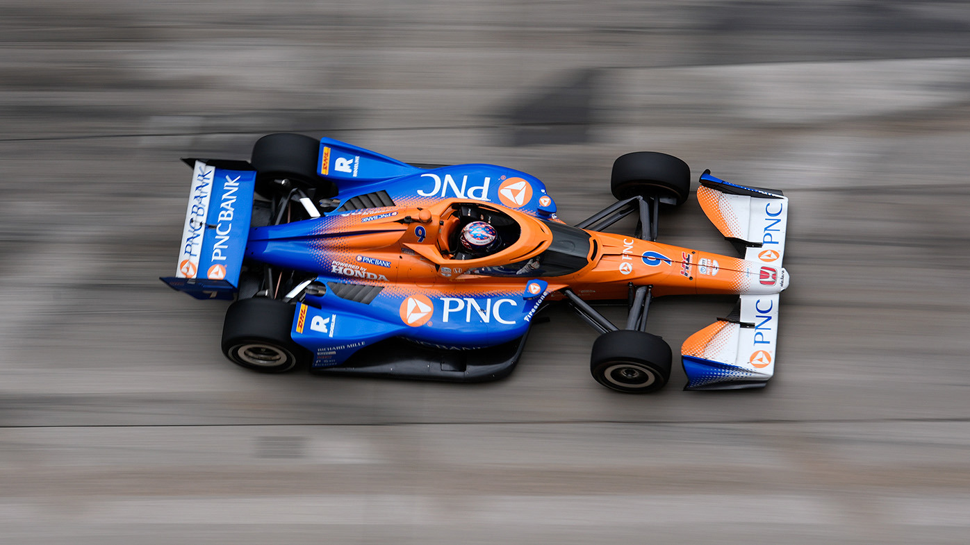 Scott Dixon drives during the IndyCar Detroit Grand Prix auto race in Detroit, Sunday, June 2, 2024. (AP Photo/Paul Sancya)