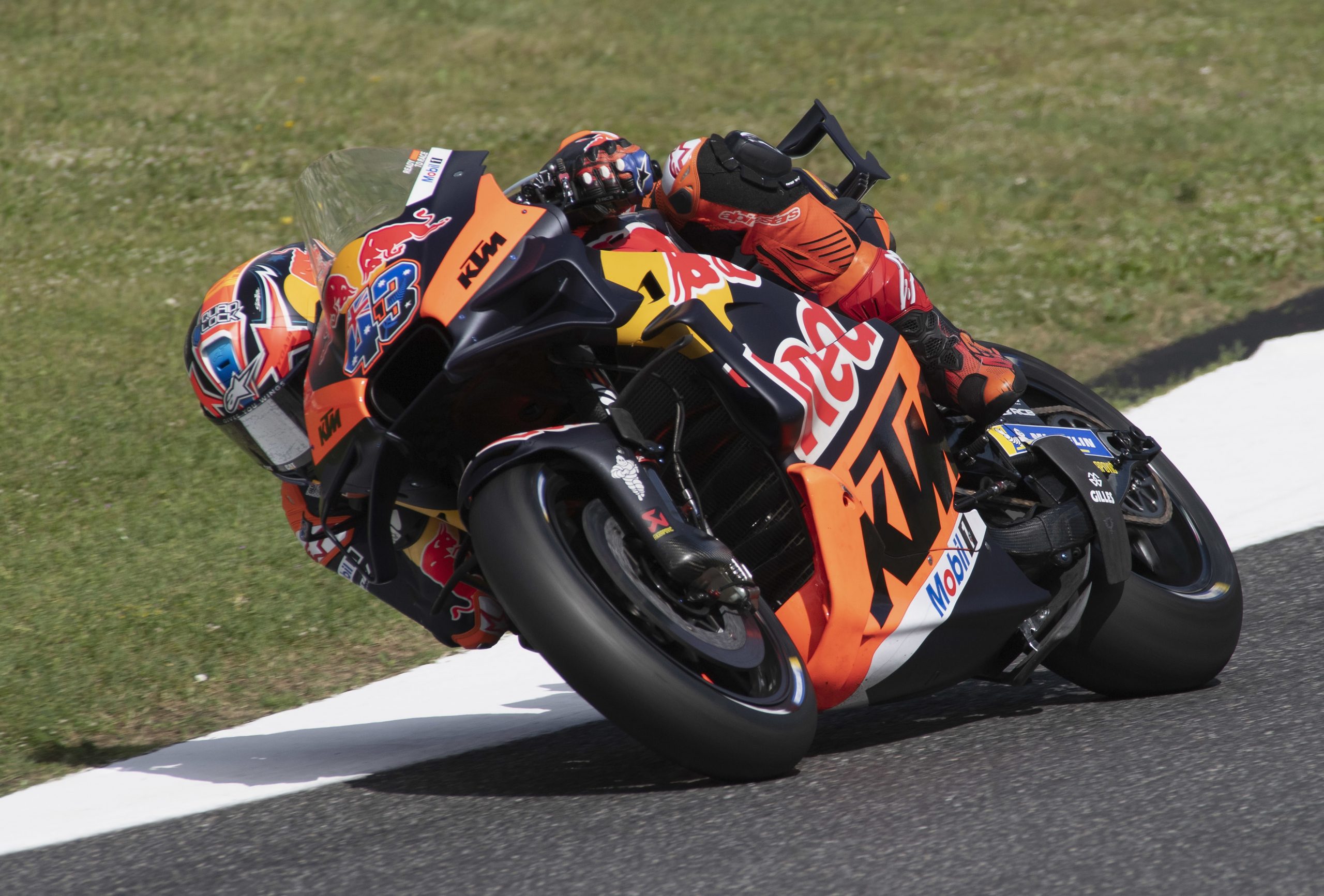 Jack Miller of Australia and Bull KTM Factory Racing rounds the bend during the MotoGP Of Italy - Free Practice at Mugello Circuit on May 31, 2024 in Scarperia, Italy. (Photo by Mirco Lazzari gp/Getty Images)