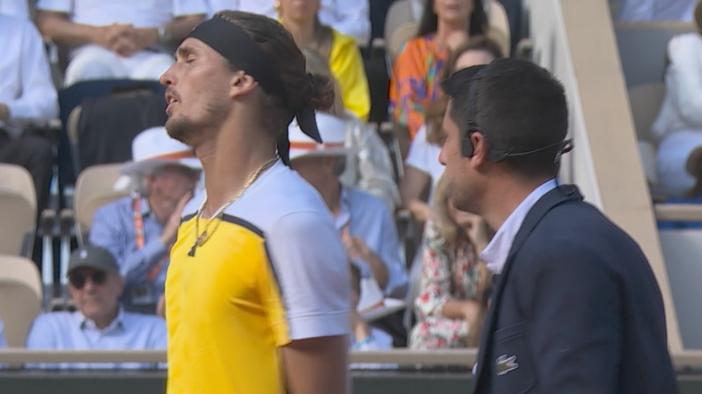 Alexander Zverev blew up at a line call early in the fourth set of the French Open final against Carlos Alcaraz.