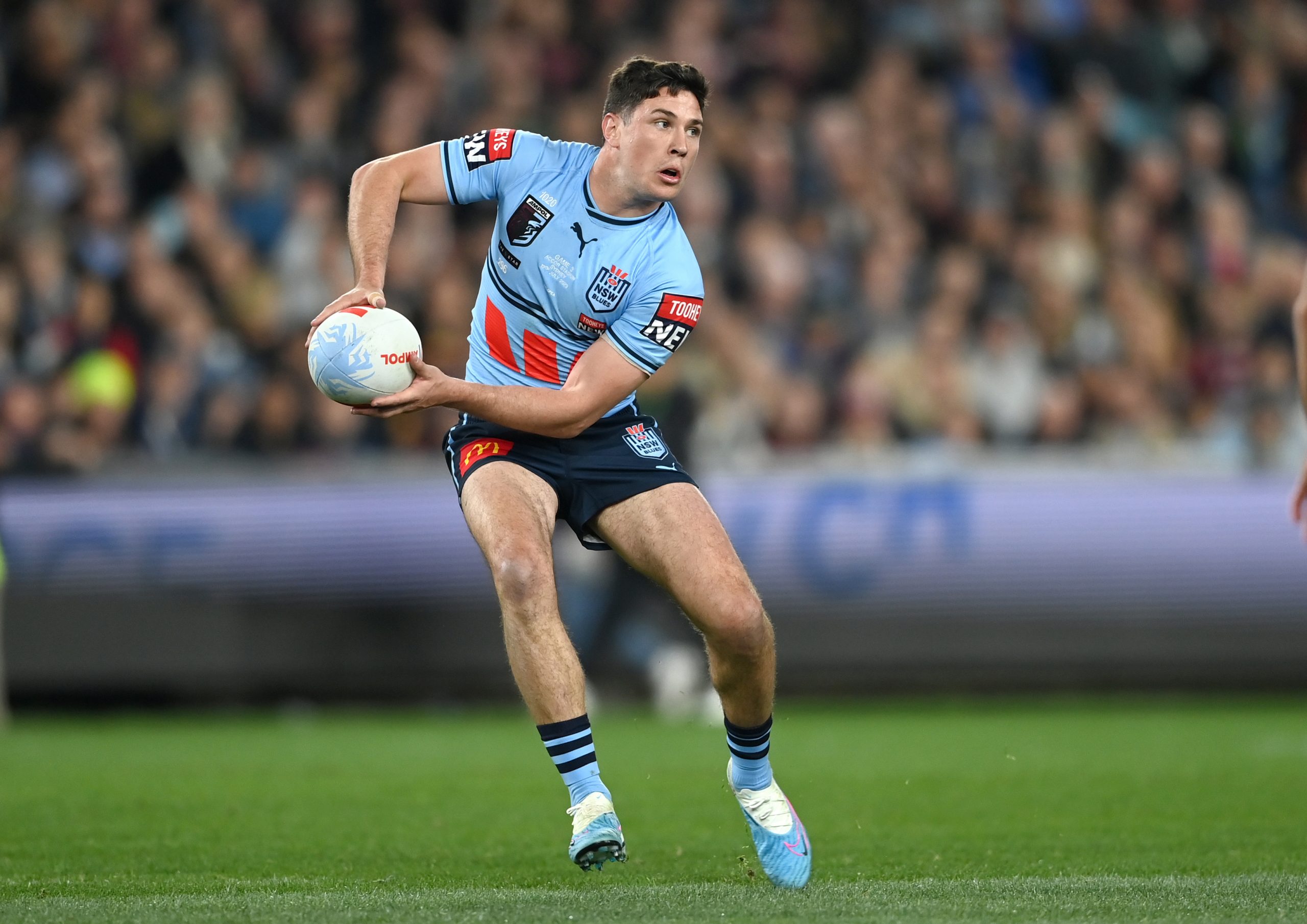 Mitchell Moses in action for the NSW Blues in State of Origin II at Suncorp Stadium in 2023.