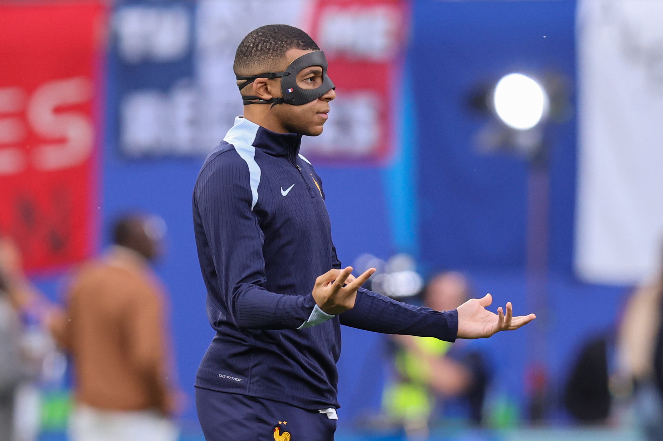 Kylian Mbappe of France prior to the Group D - UEFA EURO 2024 match between Netherlands and France at Red Bull Arena on June 21, 2024 in Leipzig, Germany. (Photo by Peter Lous/BSR Agency/Getty Images)