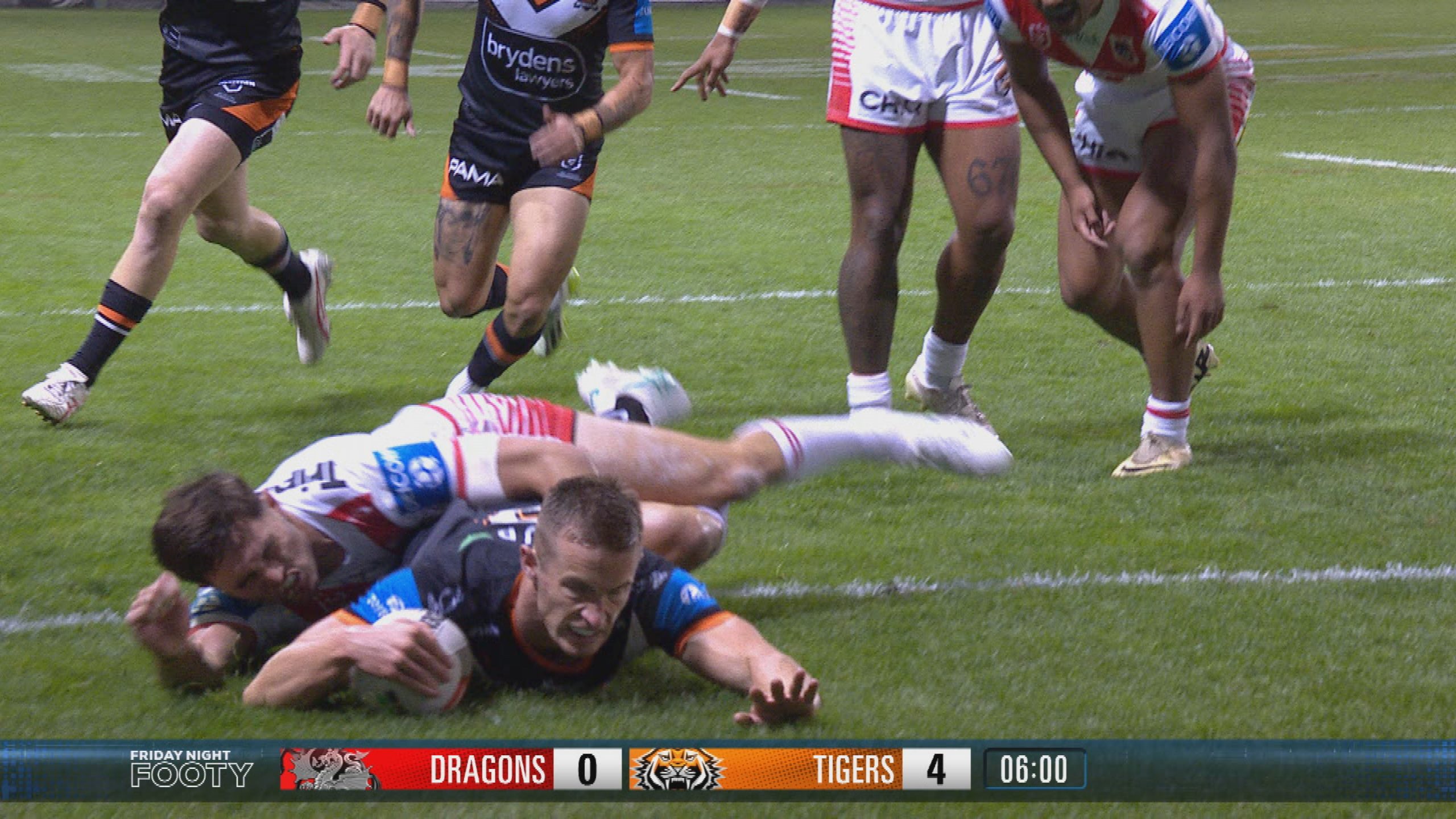 Alex Lobb scored his maiden try in his second appearance for the Tigers, against the Dragons.