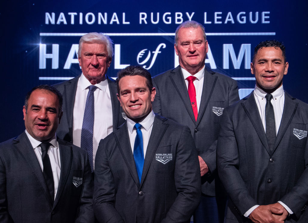 (L-R) Stacey Jones, Ray Warren, Danny Buderus, Craig Young and Ruben Wiki inducted into  the 2019 NRL Hall of Fame.