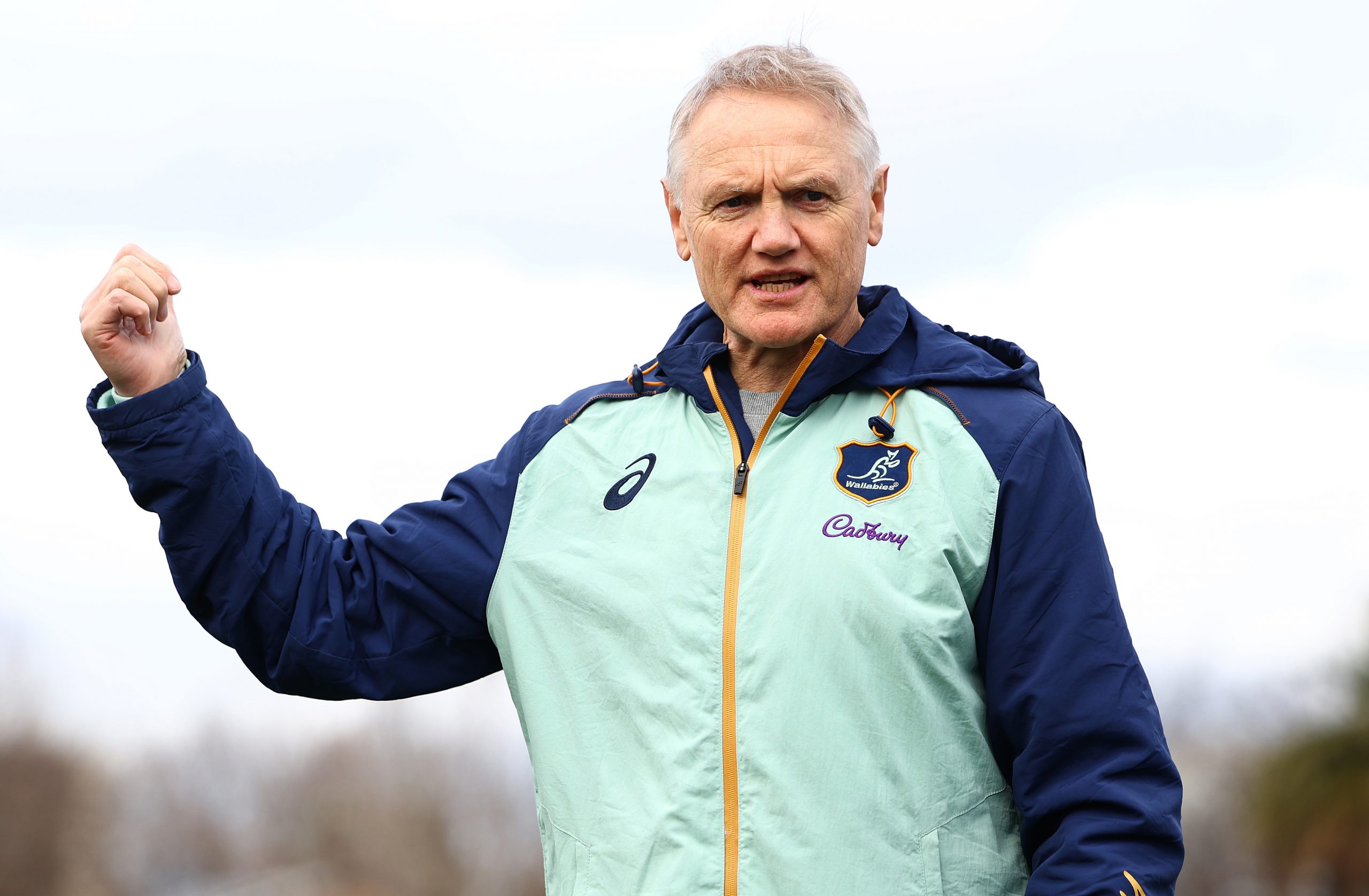 Wallabies coach Joe Schmidt speaks to his players.