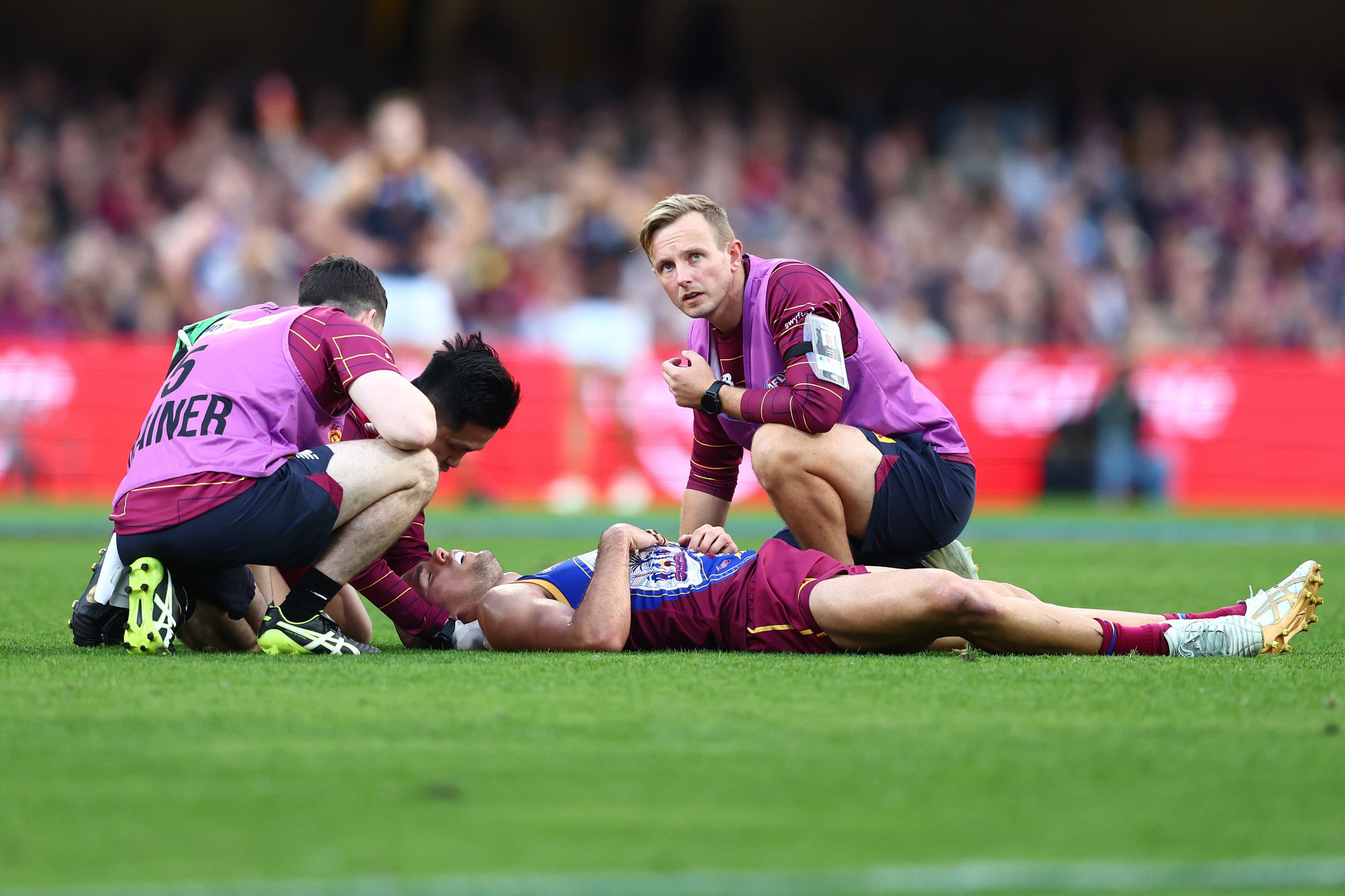 Starcevich was attended to by club trainers and doctors after the off-the-ball hit fron Rankine.