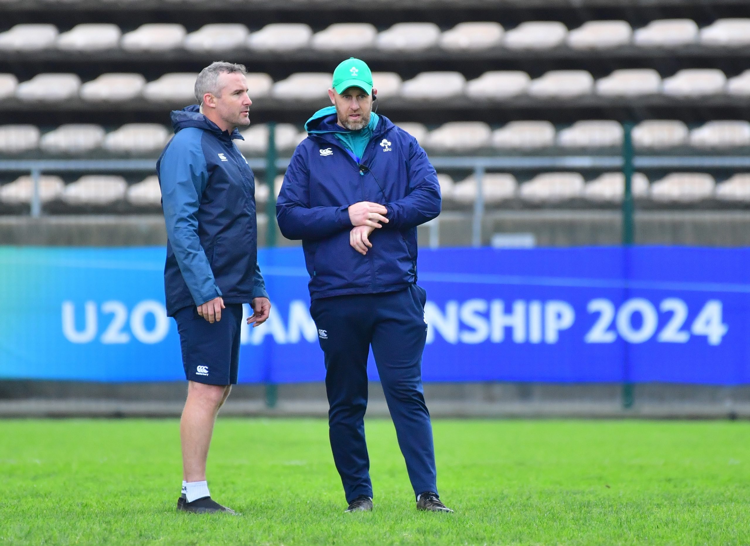 A field inspection by World Rugby and Ireland officials at Athlone Stadium.