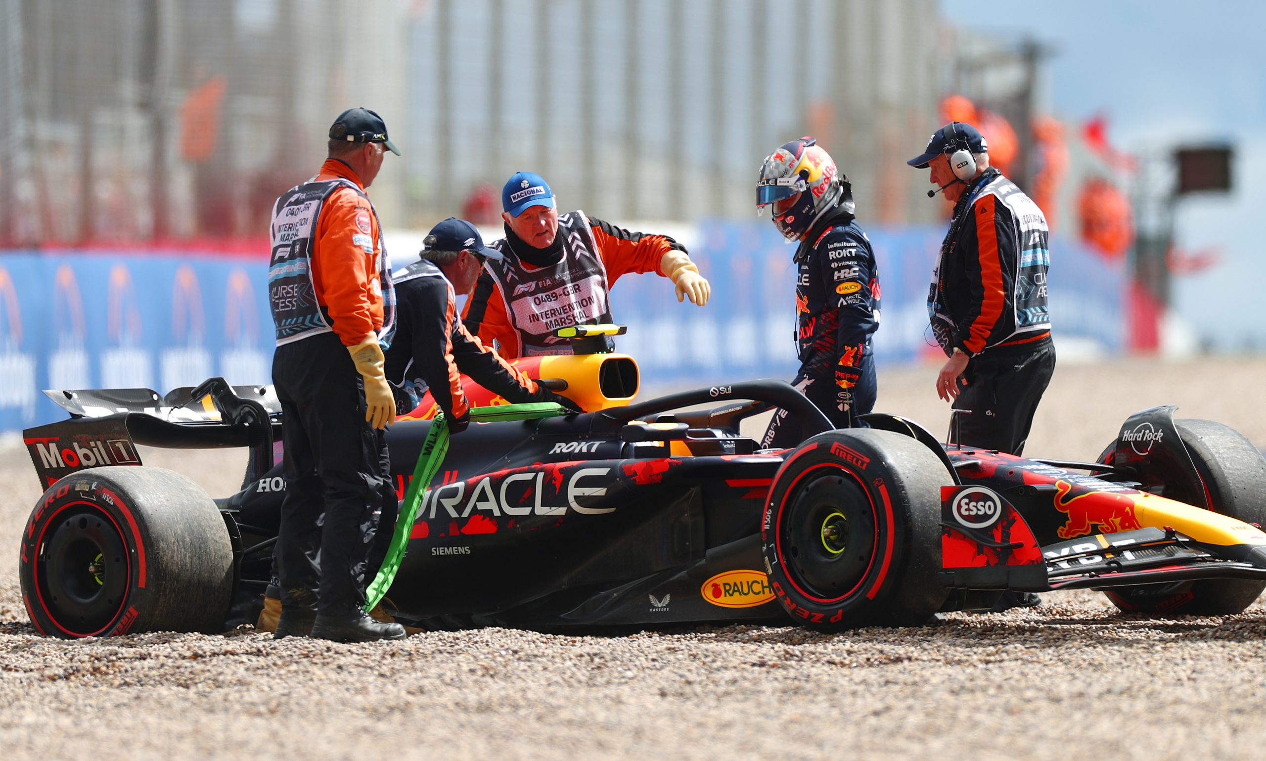 Sergio Perez of Mexico and Oracle Red Bull Racing looks on after spinning out during qualifying ahead of the F1 Grand Prix of Great Britain at Silverstone Circuit on July 06, 2024 in Northampton, England. (Photo by Peter Fox - Formula 1/Formula 1 via Getty Images)