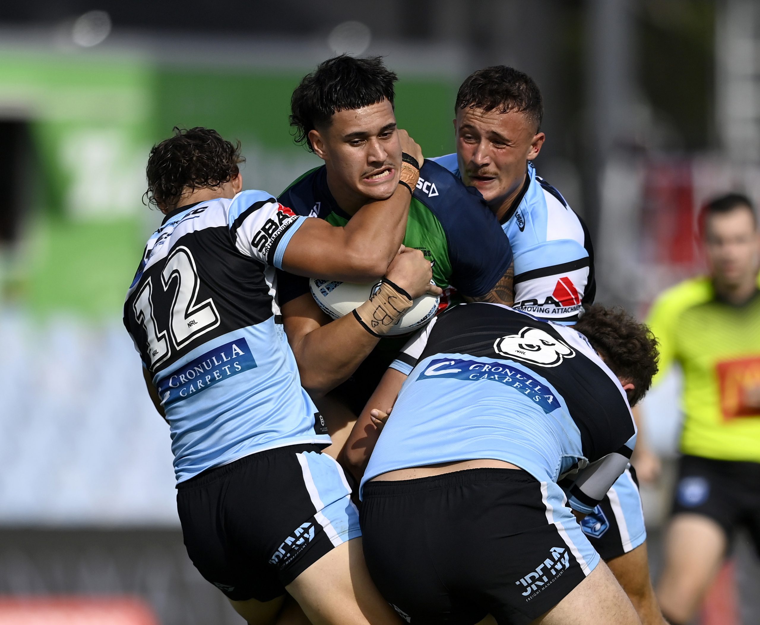 Vena Patuki-Case in action for the Raiders against the Sharks in the Jersey Flegg Cup.