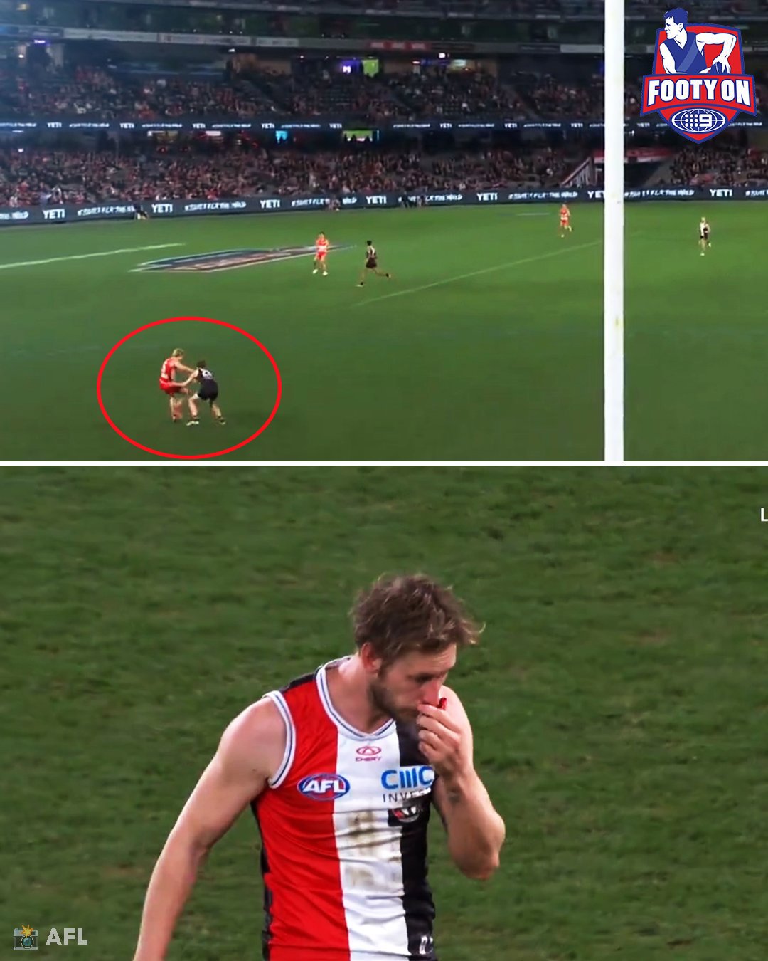 Webster was left with a bloody nose after his hit from Heeney.