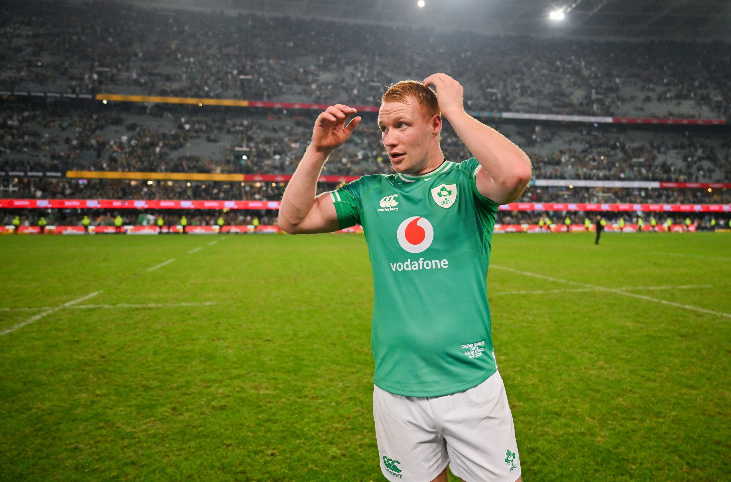 Ciaran Frawley of Ireland celebrates after kicking his side's winning drop goal.