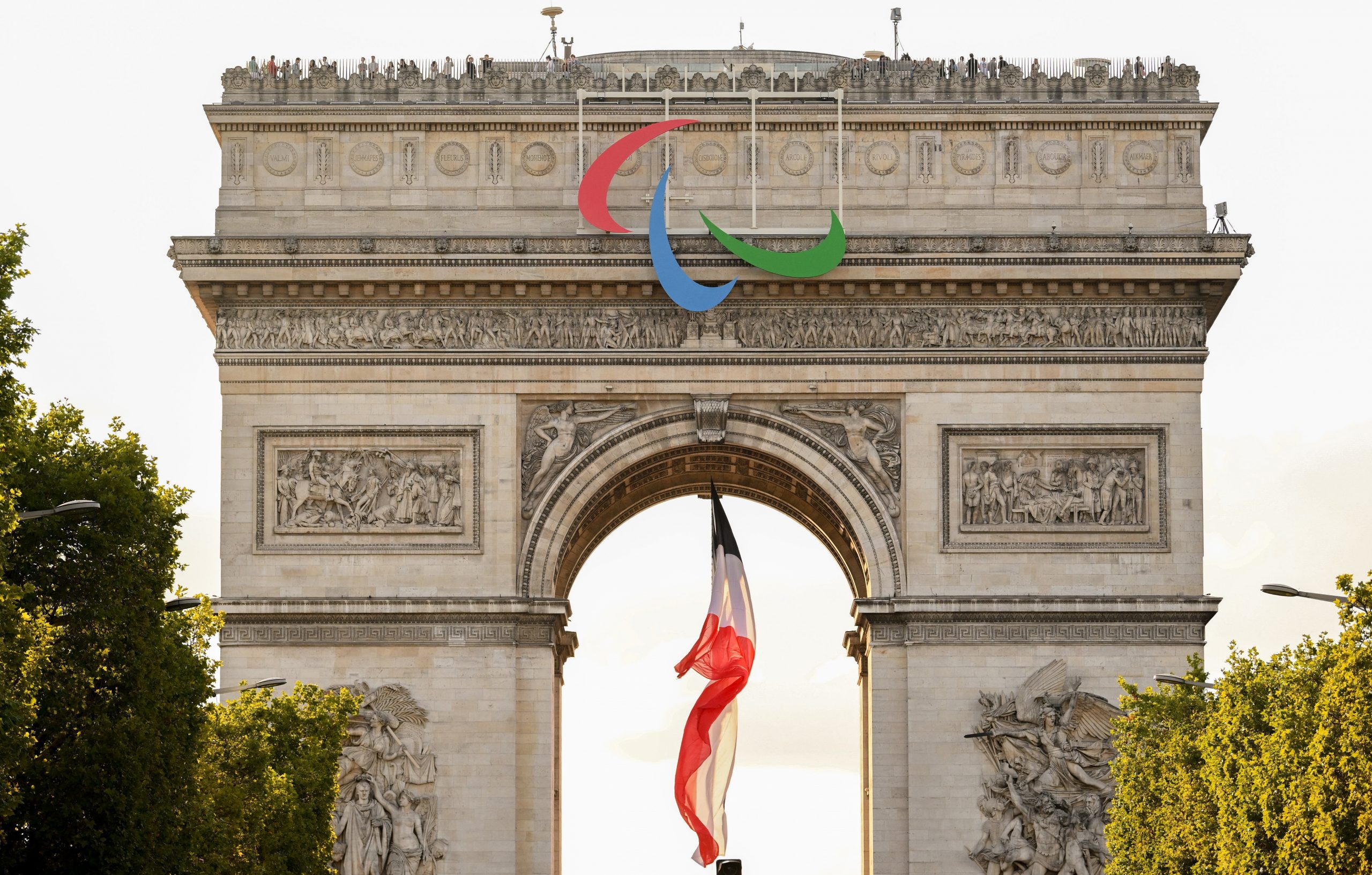 The Paralympic logo as seen on the Arc de Triomphe ahead of the Paris Games.