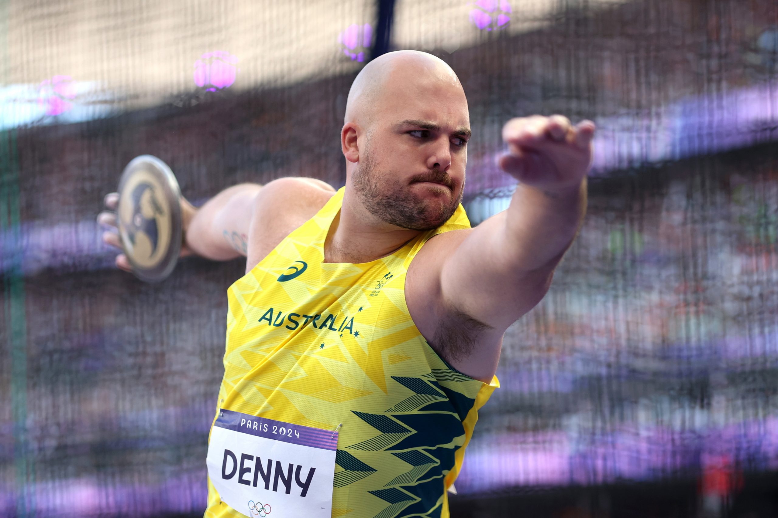 Matthew Denny of Team Australia competes during the Men's Discus Throw Qualification.