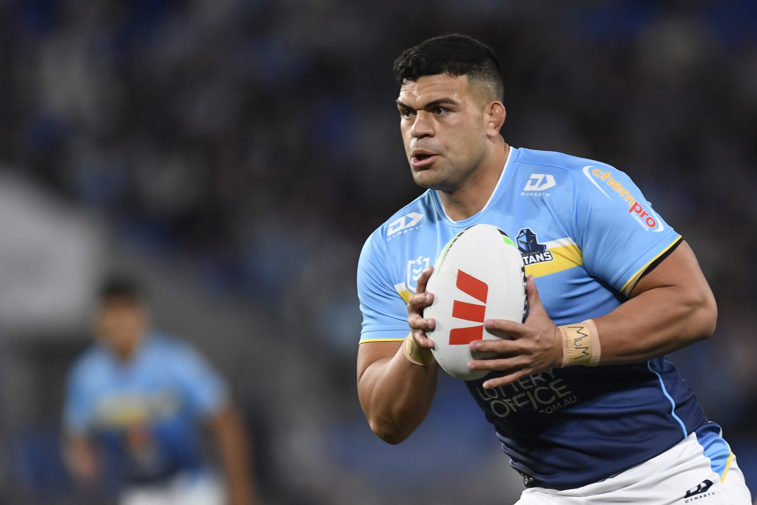 David Fifita in action for the Gold Coast Titans in round 23 against the Sharks.