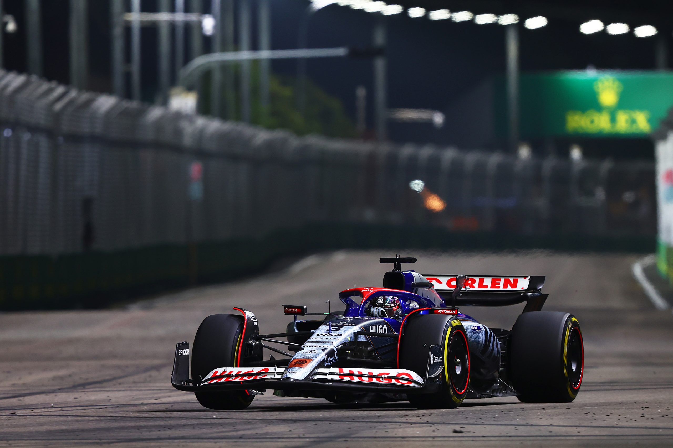 Daniel Ricciardo of Australia driving the (3) Visa Cash App RB VCARB 01 on track during the F1 Grand Prix of Singapore at Marina Bay Street Circuit on September 22, 2024 in Singapore, Singapore. (Photo by Joe Portlock/Getty Images)