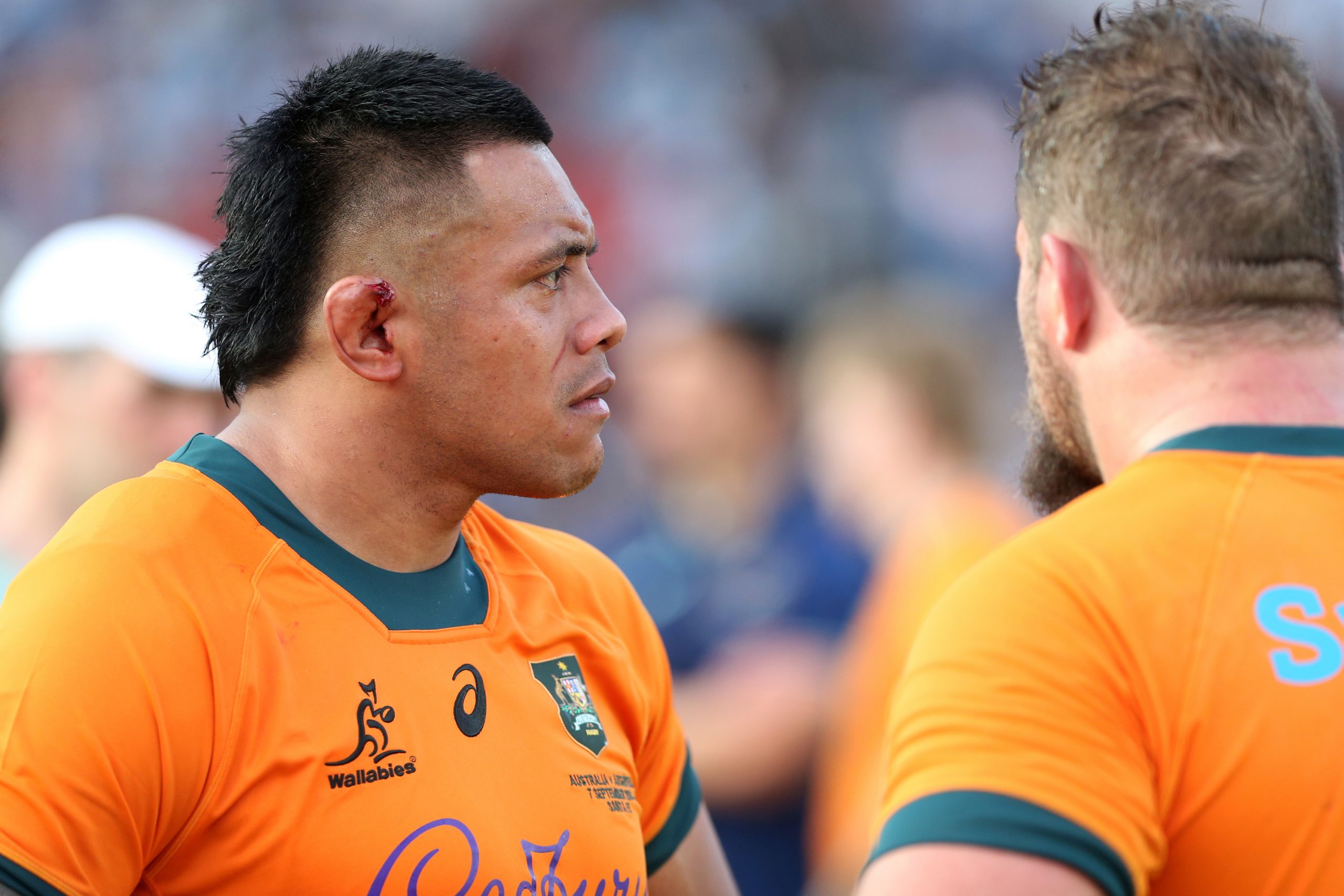 Allan Alaalatoa of Australia looks dejected at the end of the match in Santa Fe.