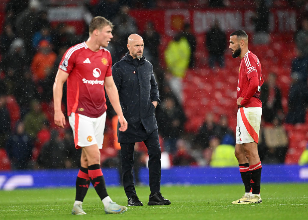 Erik ten Hag, Manager of Manchester United, reacts after the Premier League match between Manchester United FC and Tottenham Hotspur FC.