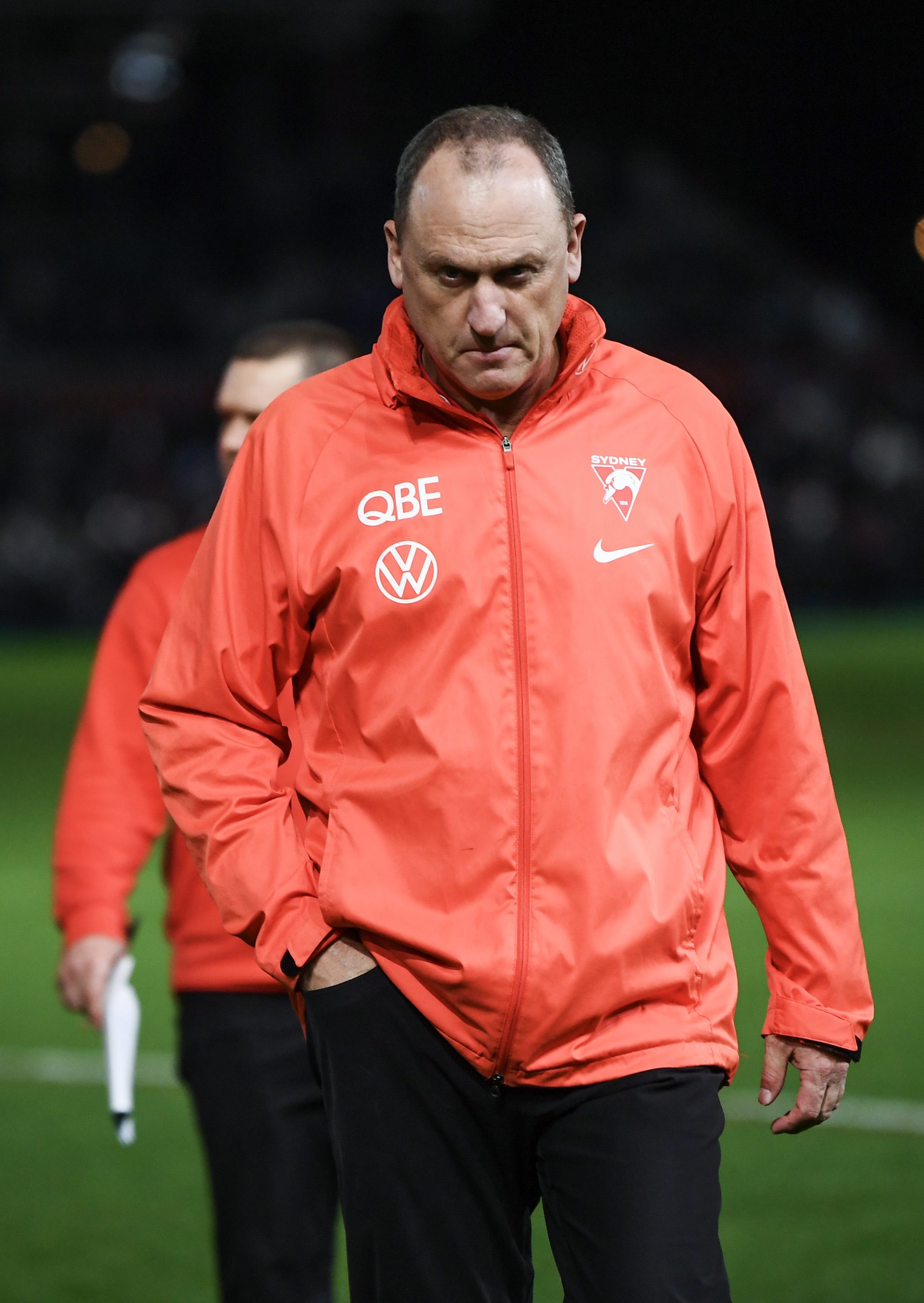 Swans coach John Longmire, looks dejected after that round 21 loss.