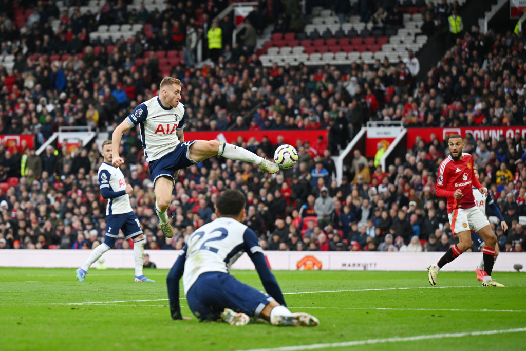 Dejan Kulusevski of Tottenham Hotspur scores his team's second goal.