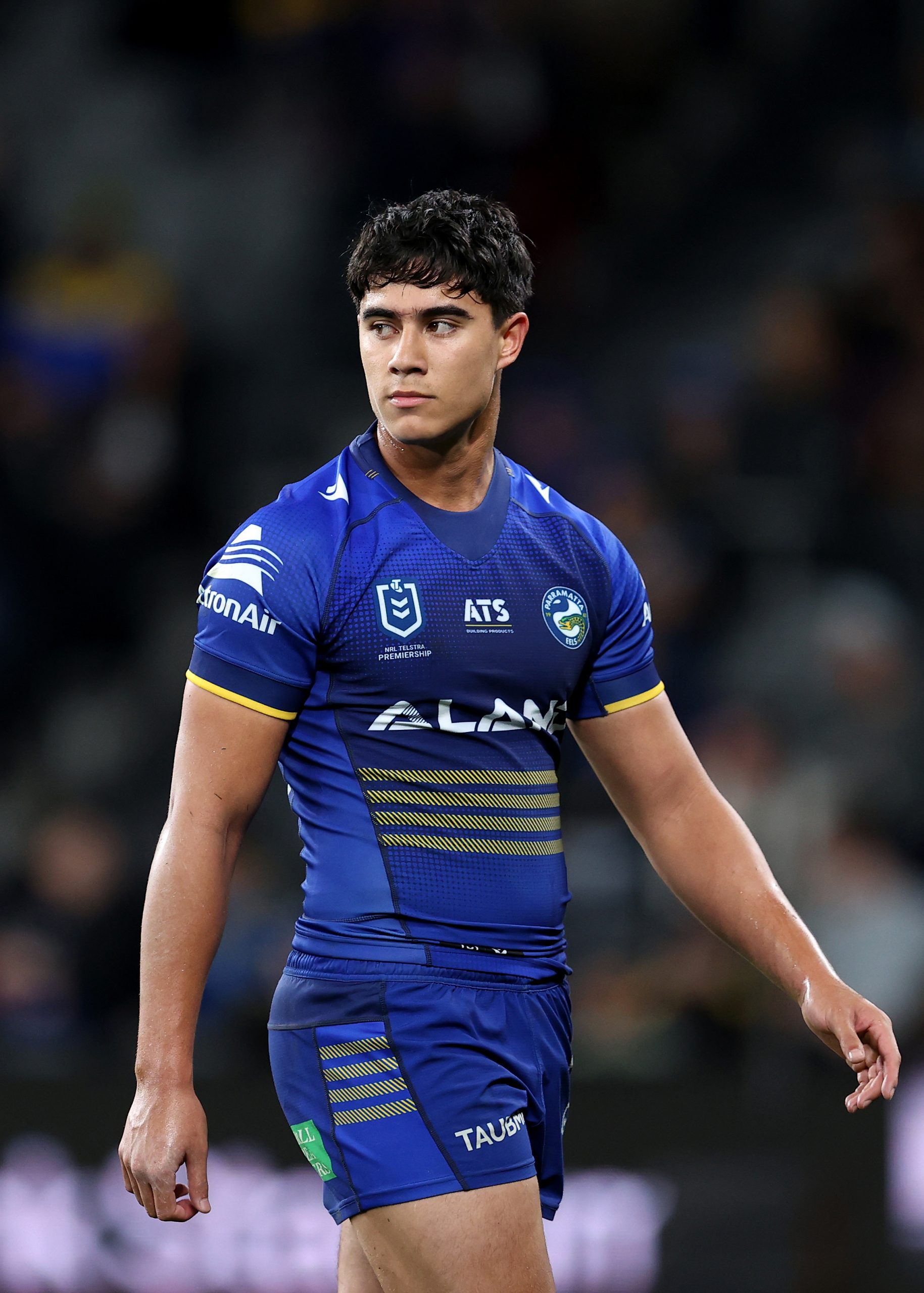 Blaize Talagi of the Eels looks on during the round 21 NRL match between Parramatta Eels and Melbourne Storm at CommBank Stadium, on July 26, 2024, in Sydney, Australia. (Photo by Brendon Thorne/Getty Images)