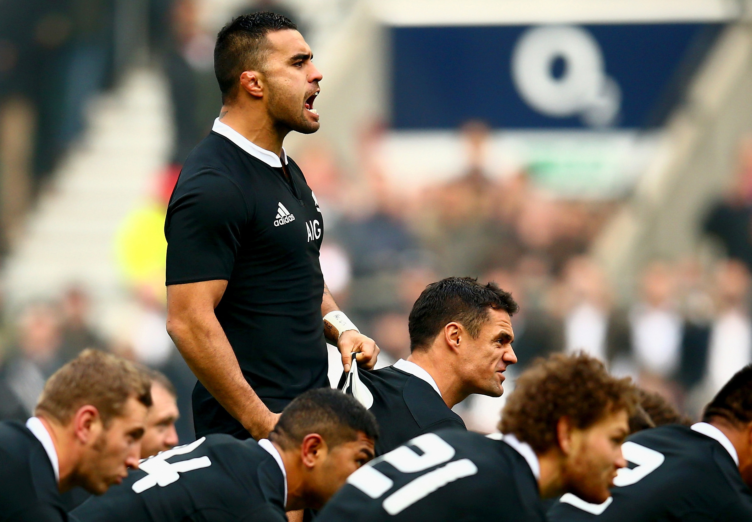 Liam Messam leads the haka at Twickenham in 2013.