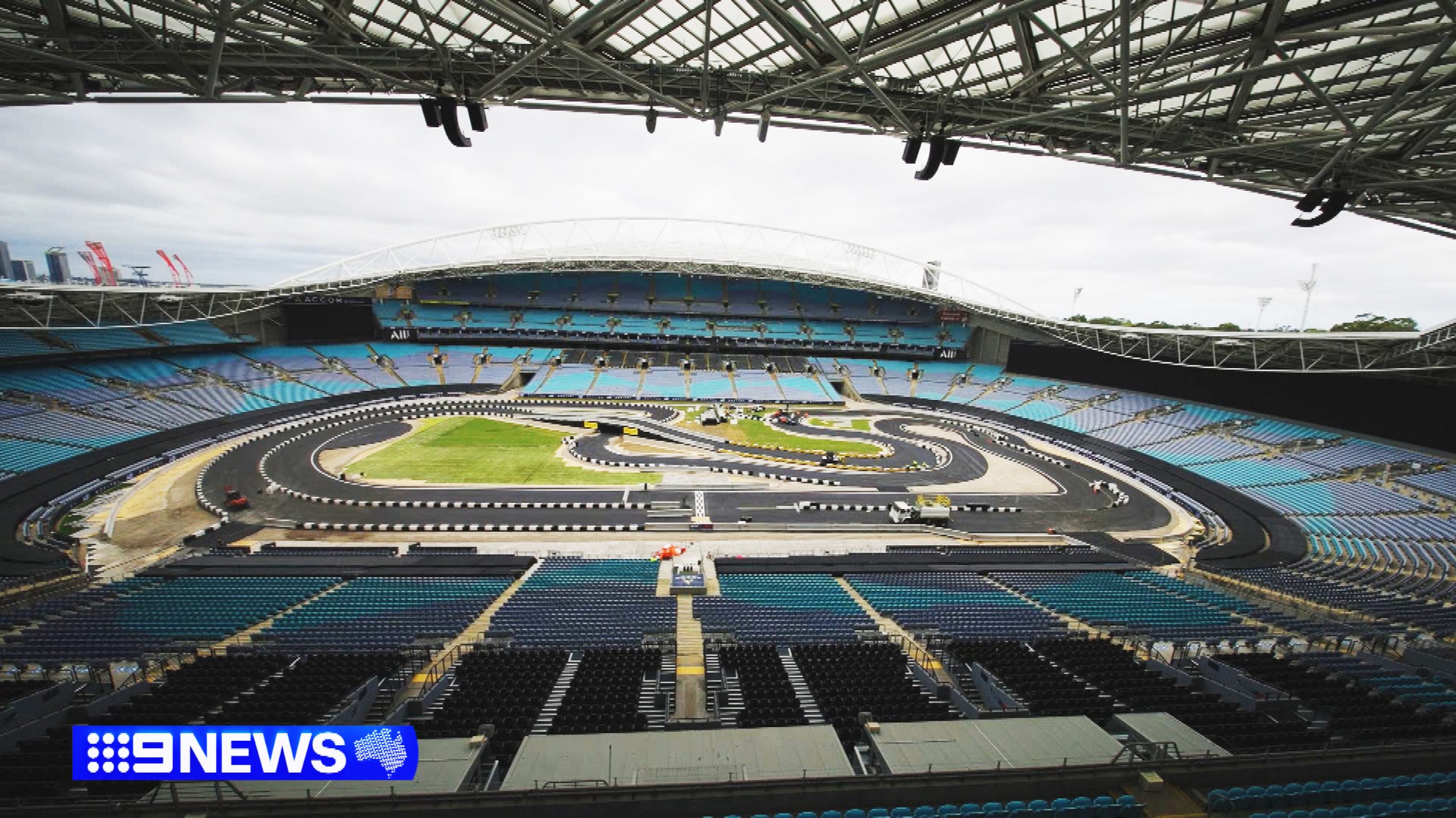 Accor Stadium has been transformed into a race track ahead of the Race of Champions.