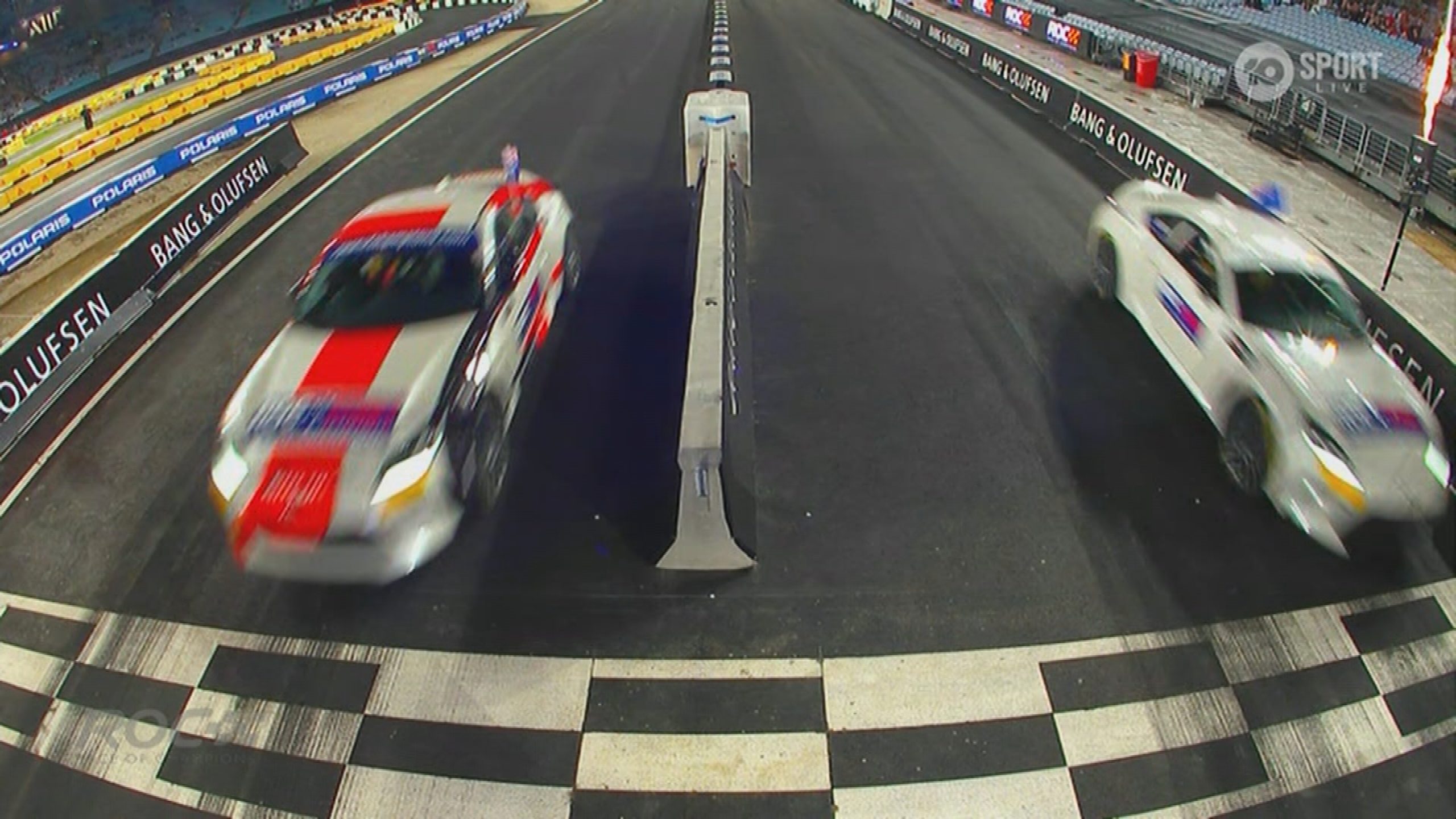 Toby Price edged Louis Sharp in a thrilling photo finish on the opening night of the race of champions in Sydney.