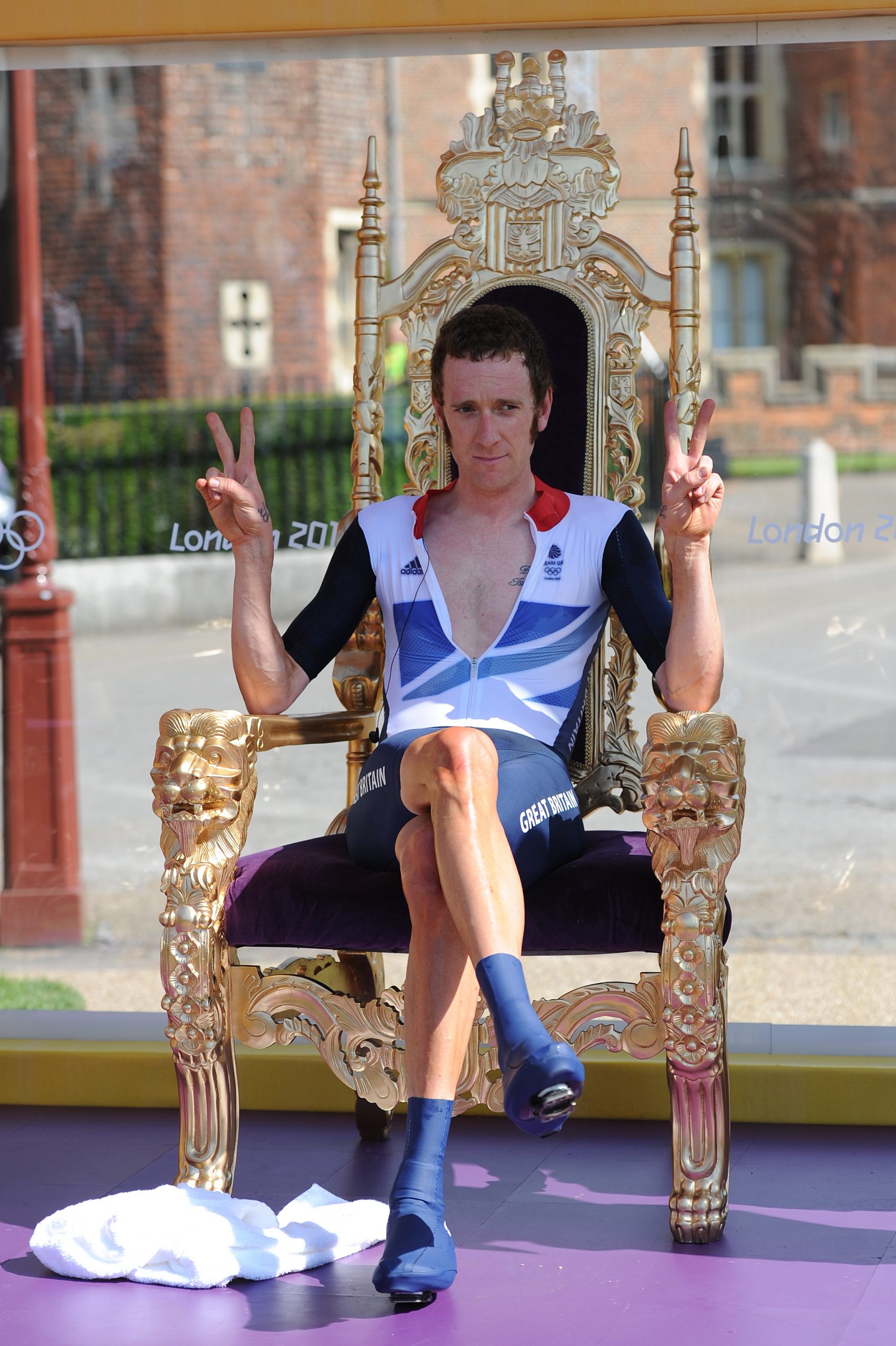 Bradley Wiggins is photographed at Hampton Court Palace after winning Olympic gold at London 2012.