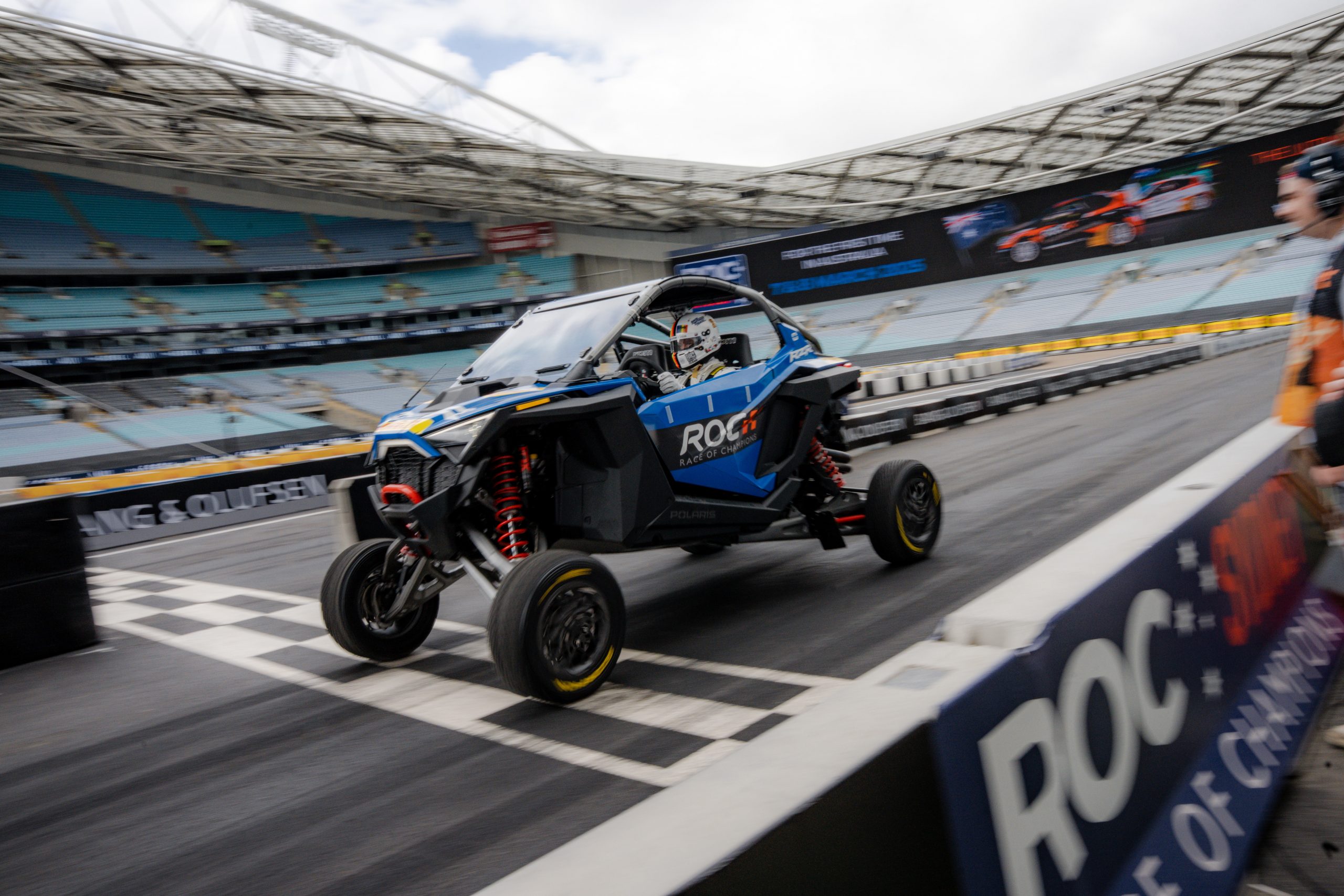 Sebastian Vettel at the wheel of the a Polaris buggy which will be used during the 2025 Race of Champions.