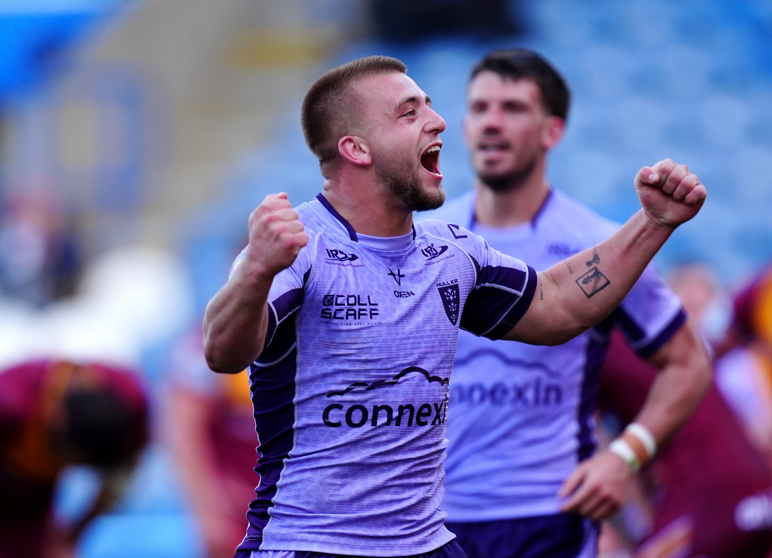 Hull Kingston Rovers' Mikey Lewis celebrates.