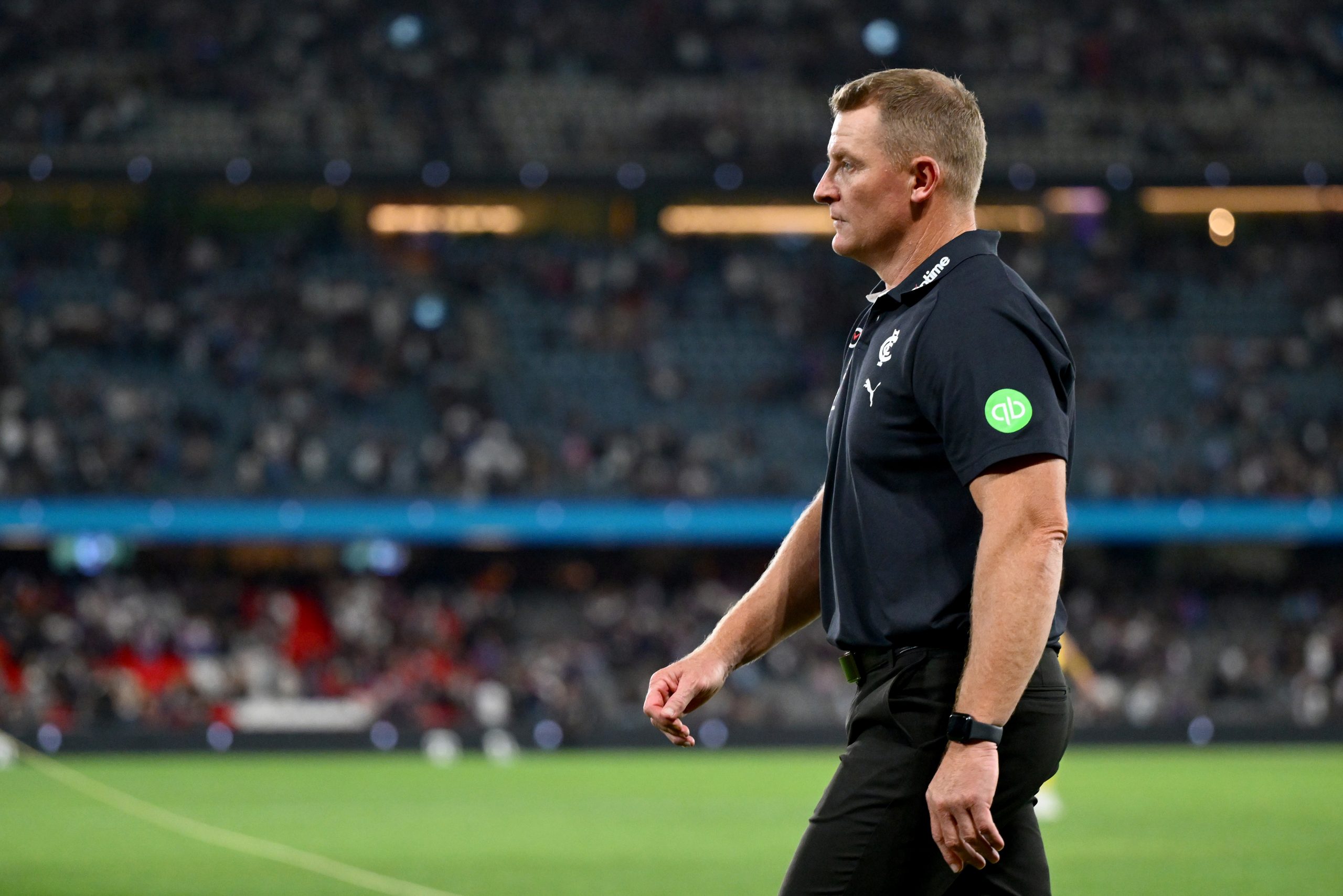  Michael Voss, Senior Coach of the Blues looks dejected after losing the round three AFL match between Carlton Blues and Western Bulldogs