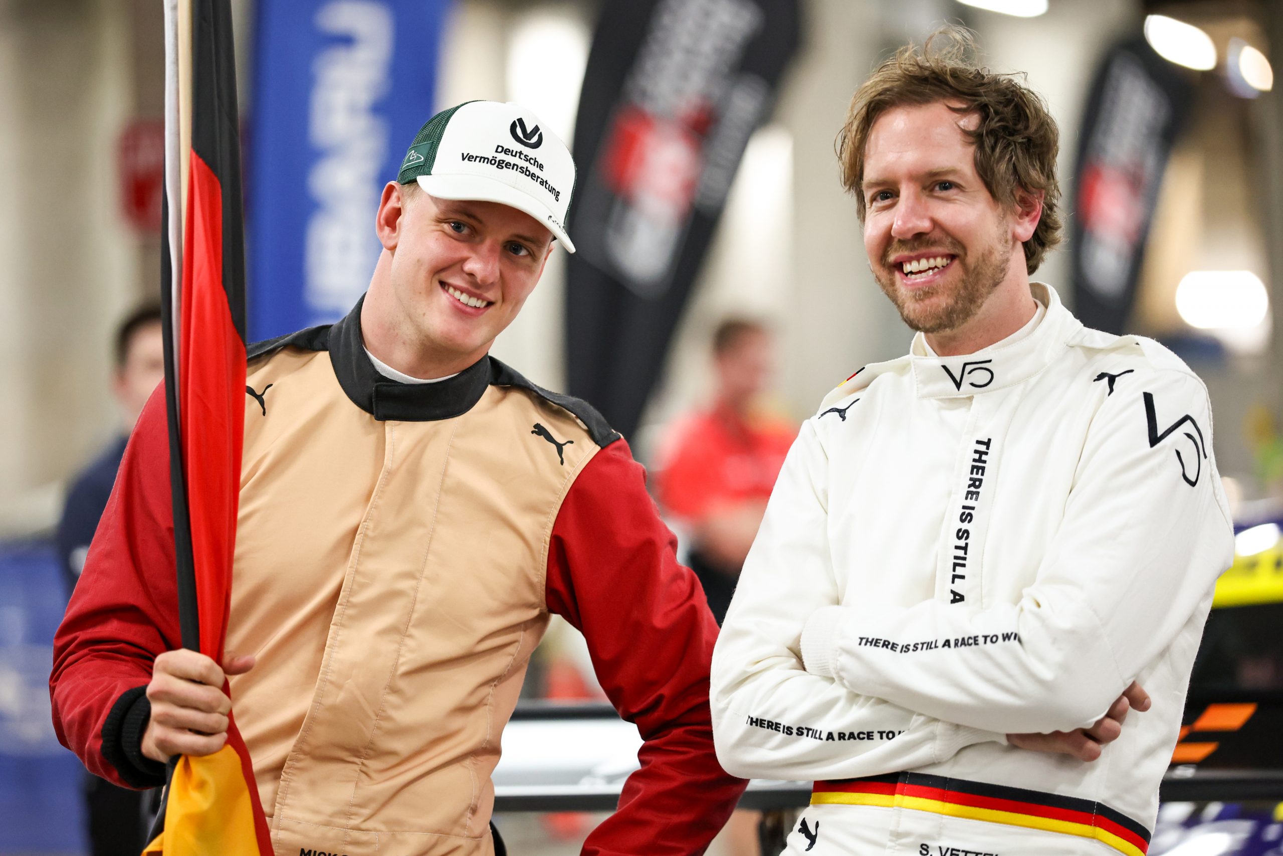 Sebastian Vettel of Germany and Mick Schumacher of Germany during the Race of Champions at Accor Stadium.