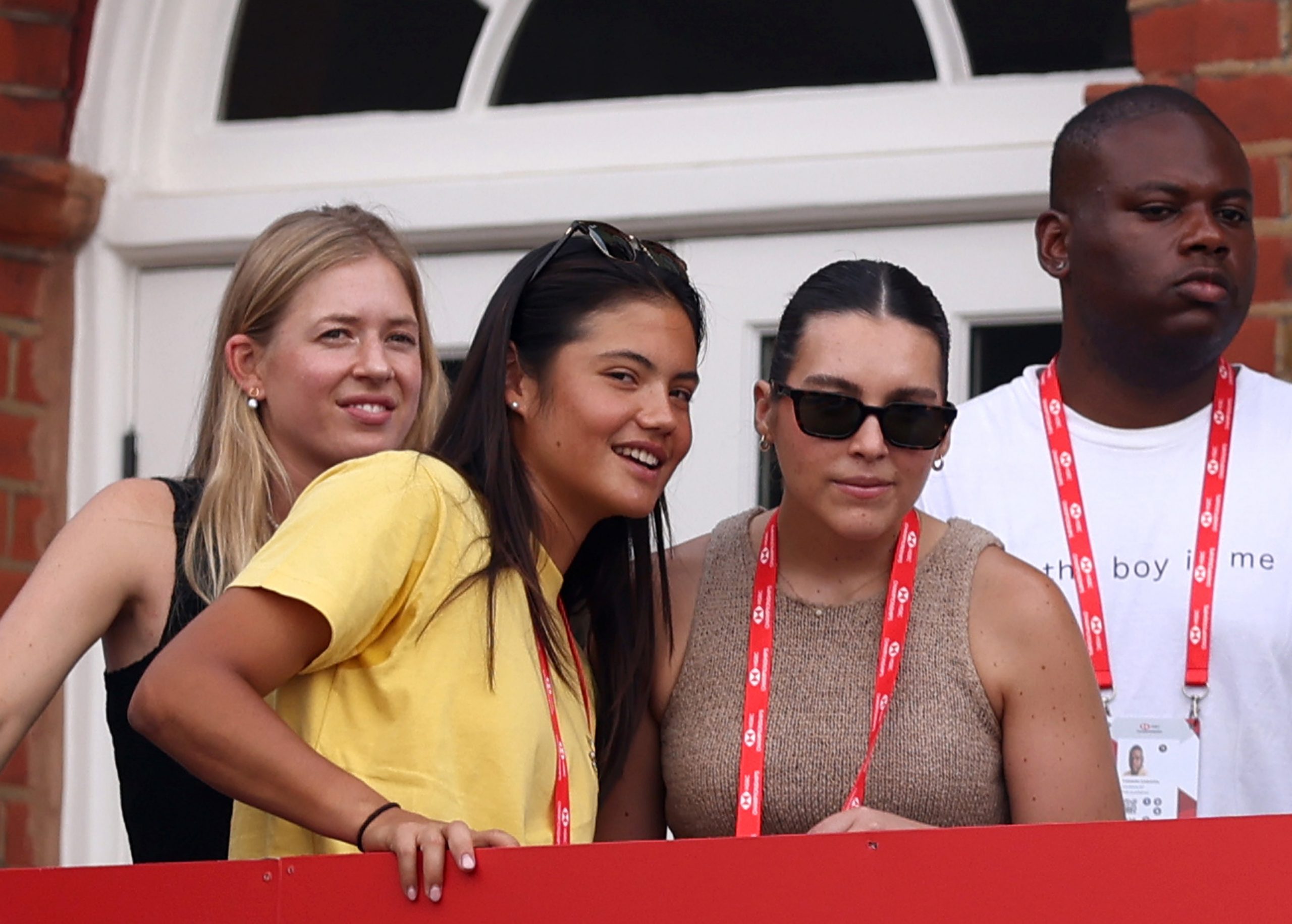 Emma Raducanu watches the men's singles semi-final match between Carlos Alcaraz and Roberto Bautista Agut at the 2025 Queen's Club Championships.