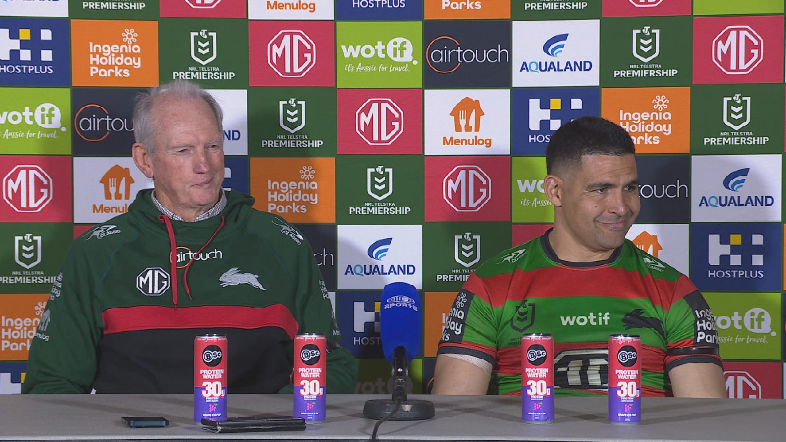 Wayne Bennett and Cody Walker speak at the Rabbitohs post-match press conference.
