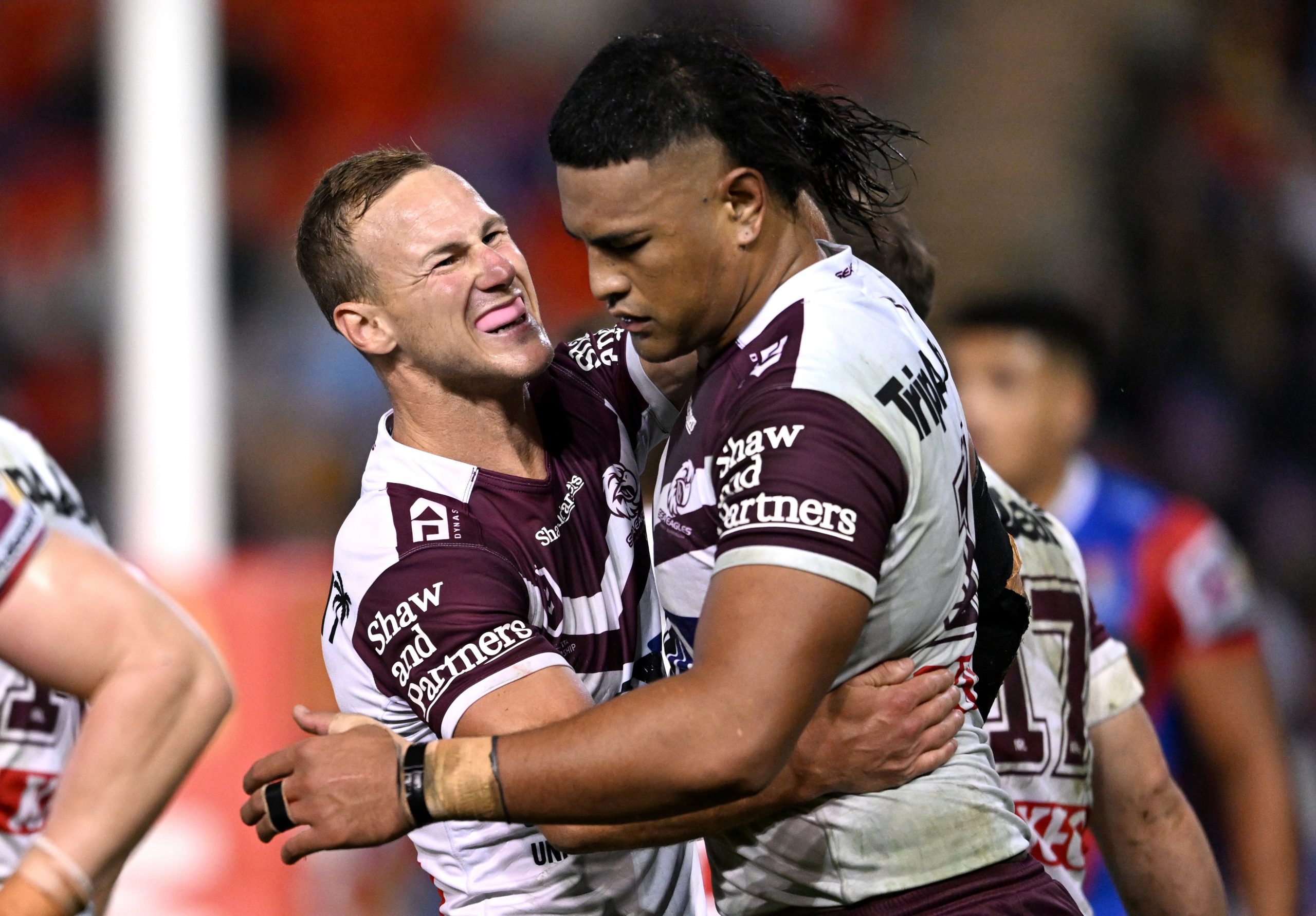 Daly Cherry-Evans (left) and Haumole Olakau'atu.