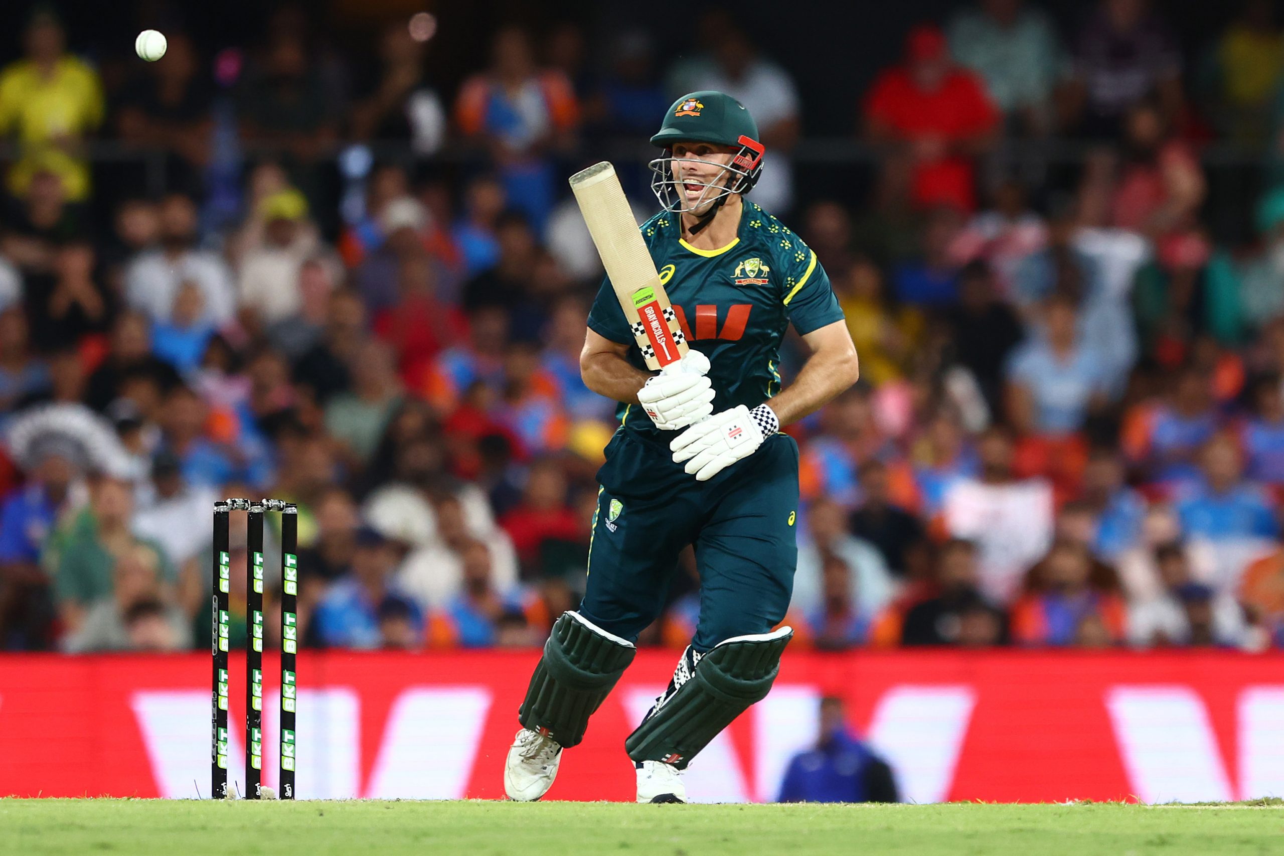 Mitchell Marsh of Australia bats during game four of the T20 International Series between Australia and India at People First Stadium on November 06, 2025 in Gold Coast, Australia. (Photo by Chris Hyde/Getty Images)