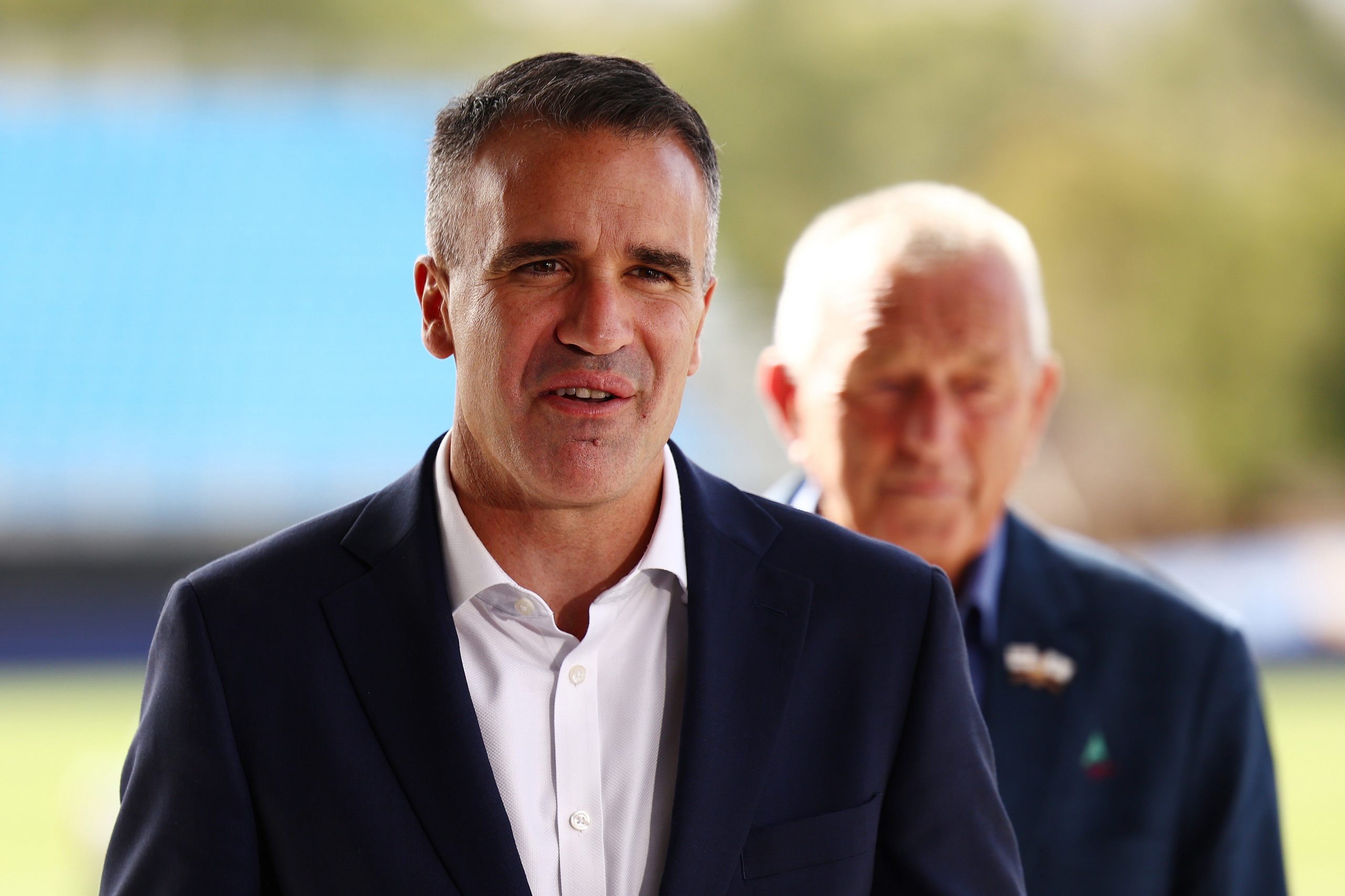 Premier of South Australia, Peter Malinauskas speaks to media during a media call ahead of the first ever AFL game at Barossa Park.